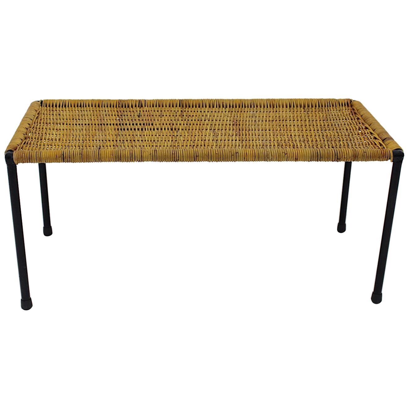 Mid-Century Modern Wicker Rattan Side Table or Sofa Table, 1950s, Austria