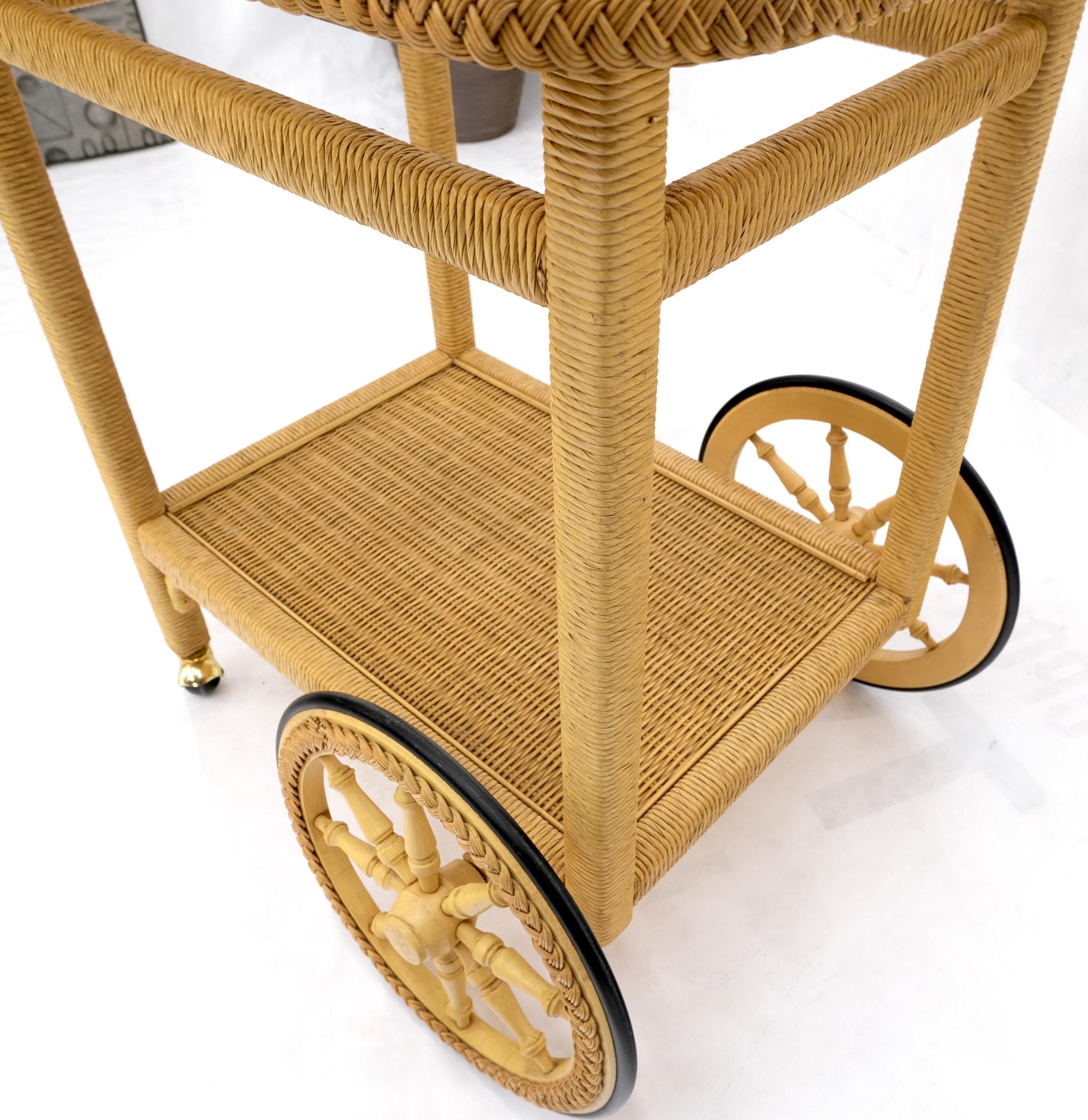 Mid Century Modern Wicker Serving Cart w/ Glass Top 4