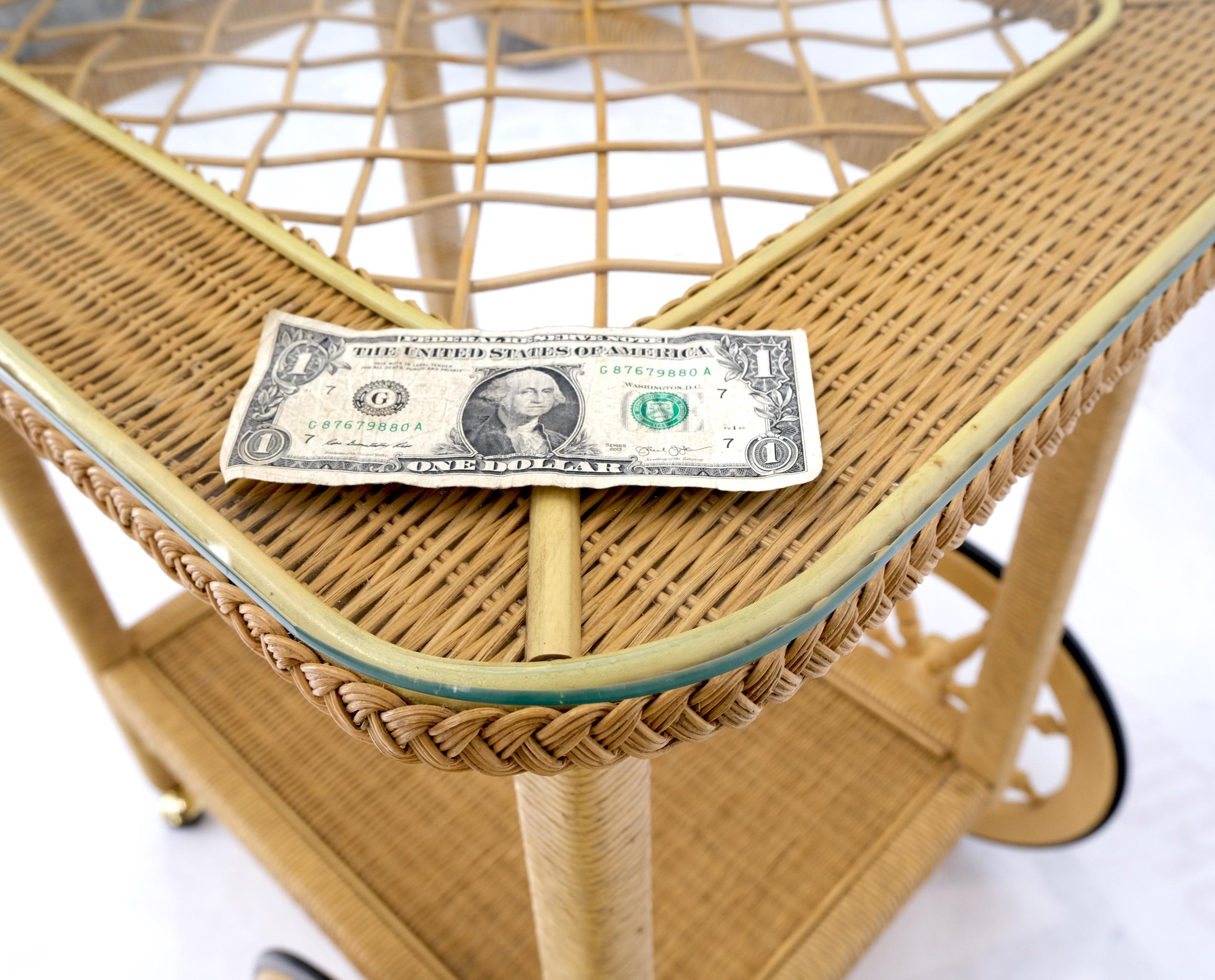 Mid Century Modern Wicker Serving Cart w/ Glass Top 10