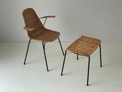 Mid-century Modern Wicker Set of Armchair and Footrest, 1960s, Germany