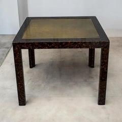 Mid-Century Modern Widdicomb Faux Tortoise & Brass Parsons Side Tables - Pair