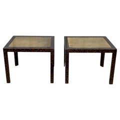 Mid-Century Modern Widdicomb Faux Schildkröte & Messing Parsons Beistelltische - Paar