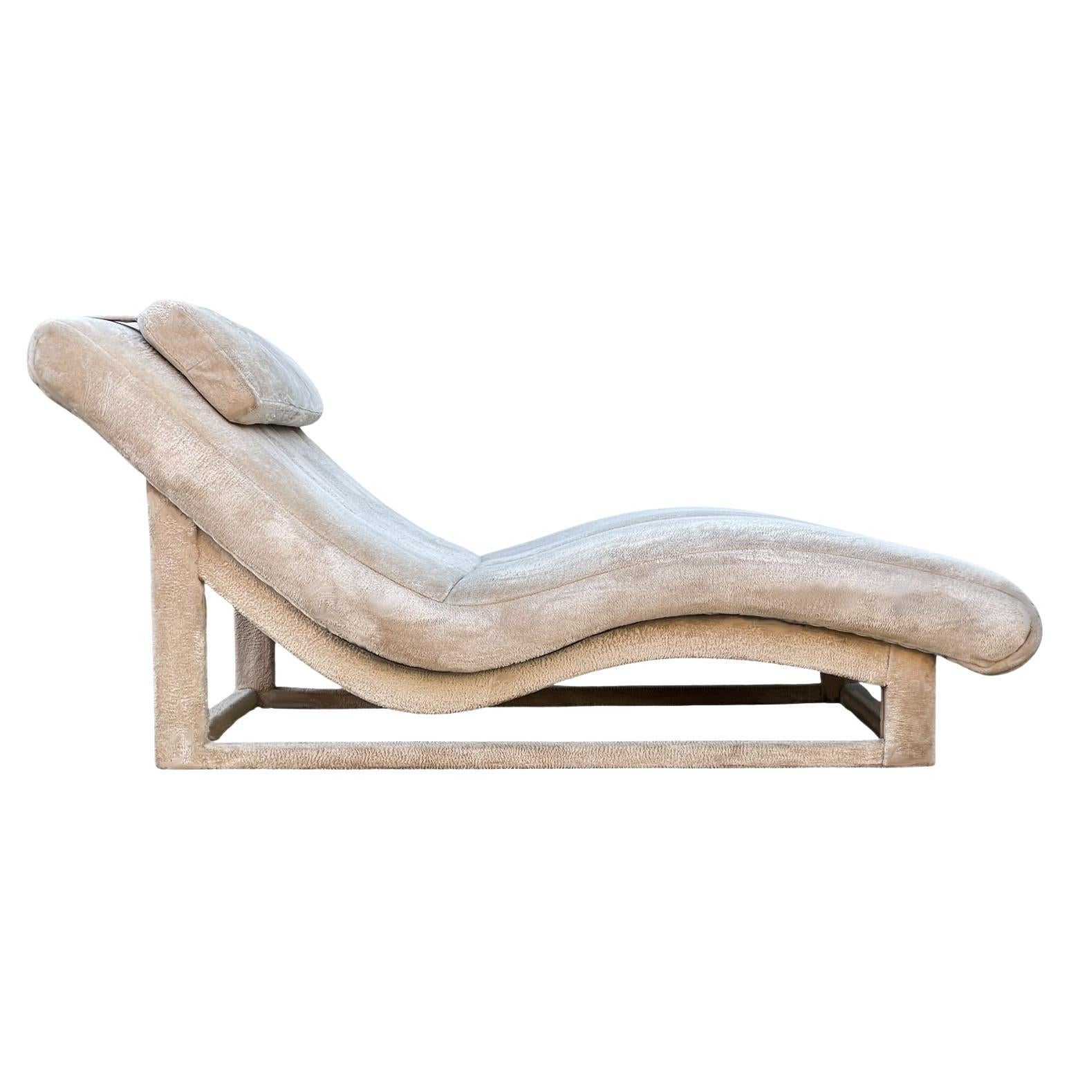 Mid-Century Modern Wide Chaise Lounge Chair in Faux Fur After Milo Baughman