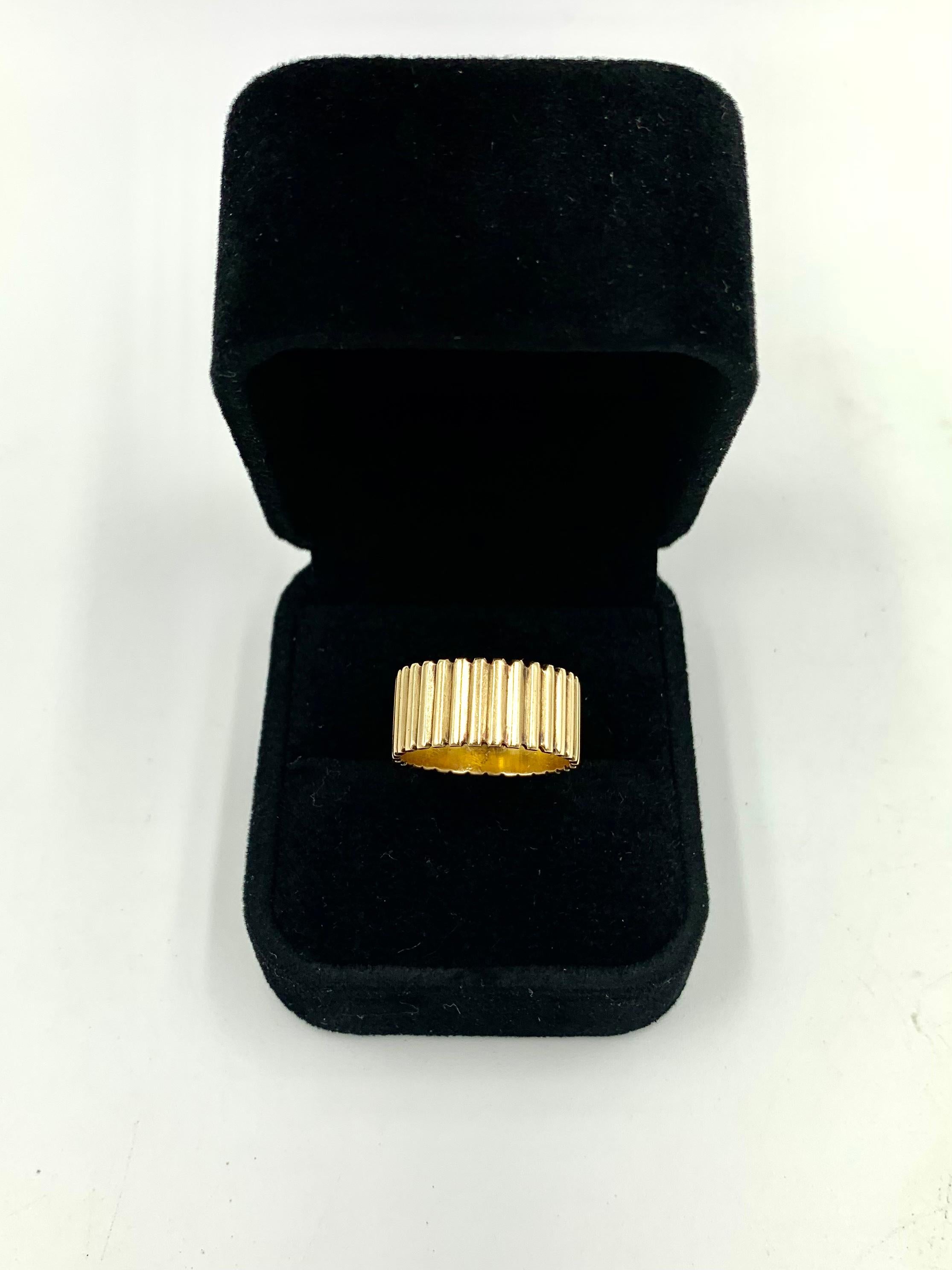 Mid-Century Modern Wide Cigar Band Ring, 14K Yellow Gold Classic Reed Design 2