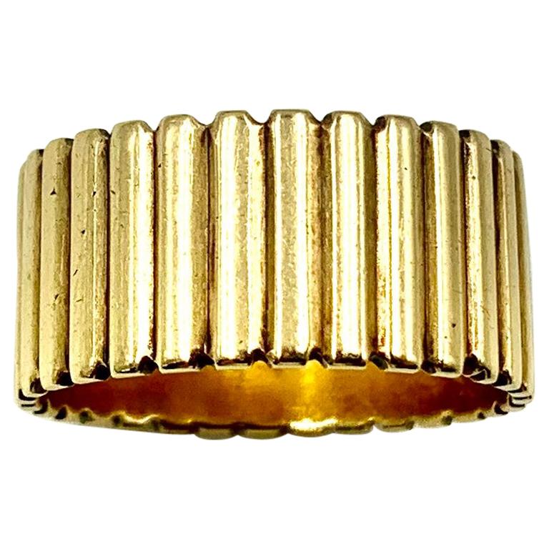 Mid-Century Modern Wide Cigar Band Ring, 14K Yellow Gold Classic Reed  Design For Sale at 1stDibs