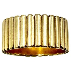 Mid-Century Modern Breiter Zigarrenring, 14K Gelbgold Klassisches Schilfmuster