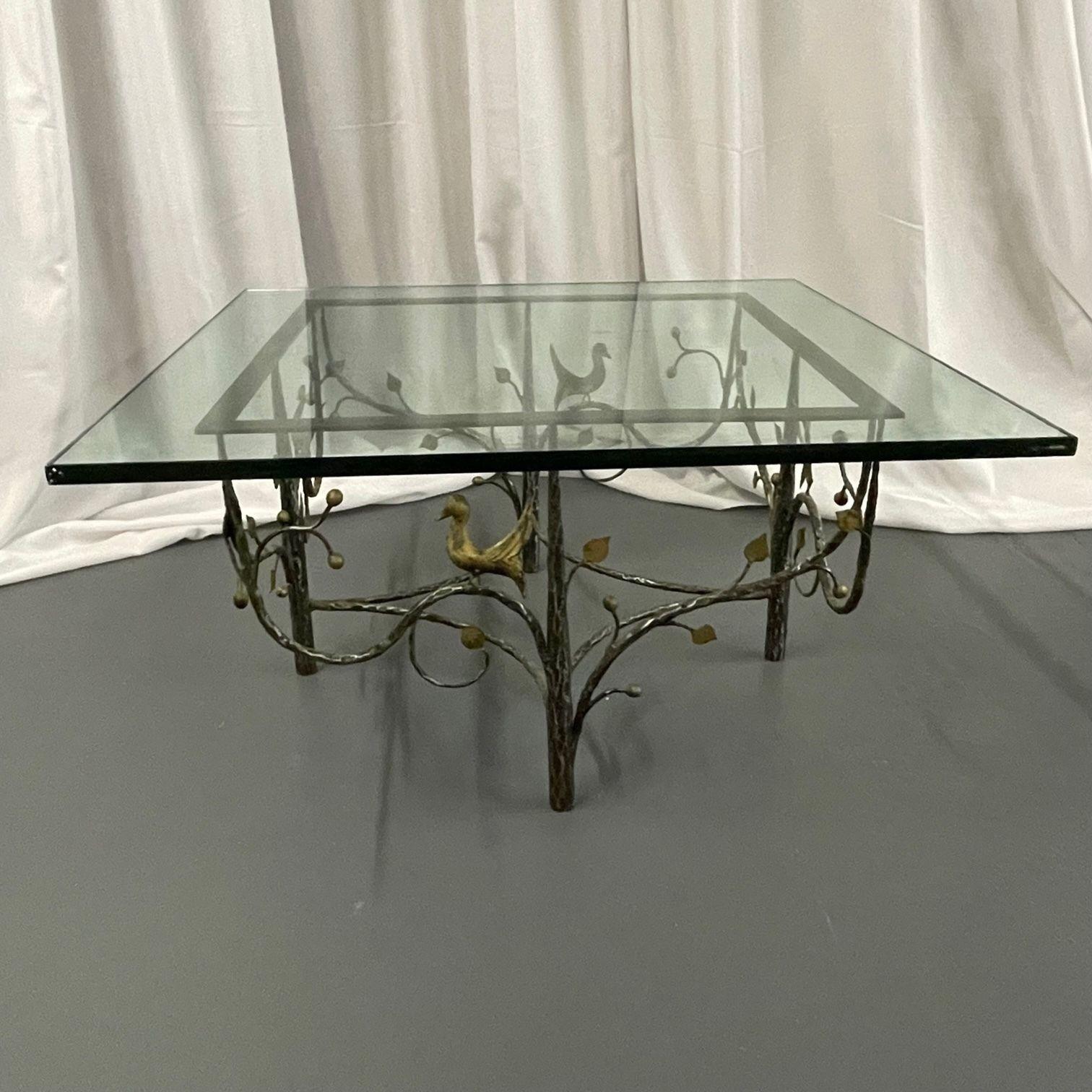 Mid-Century Modern William Switzer Square Coffee Table, Bronze, Glass In Good Condition In Stamford, CT