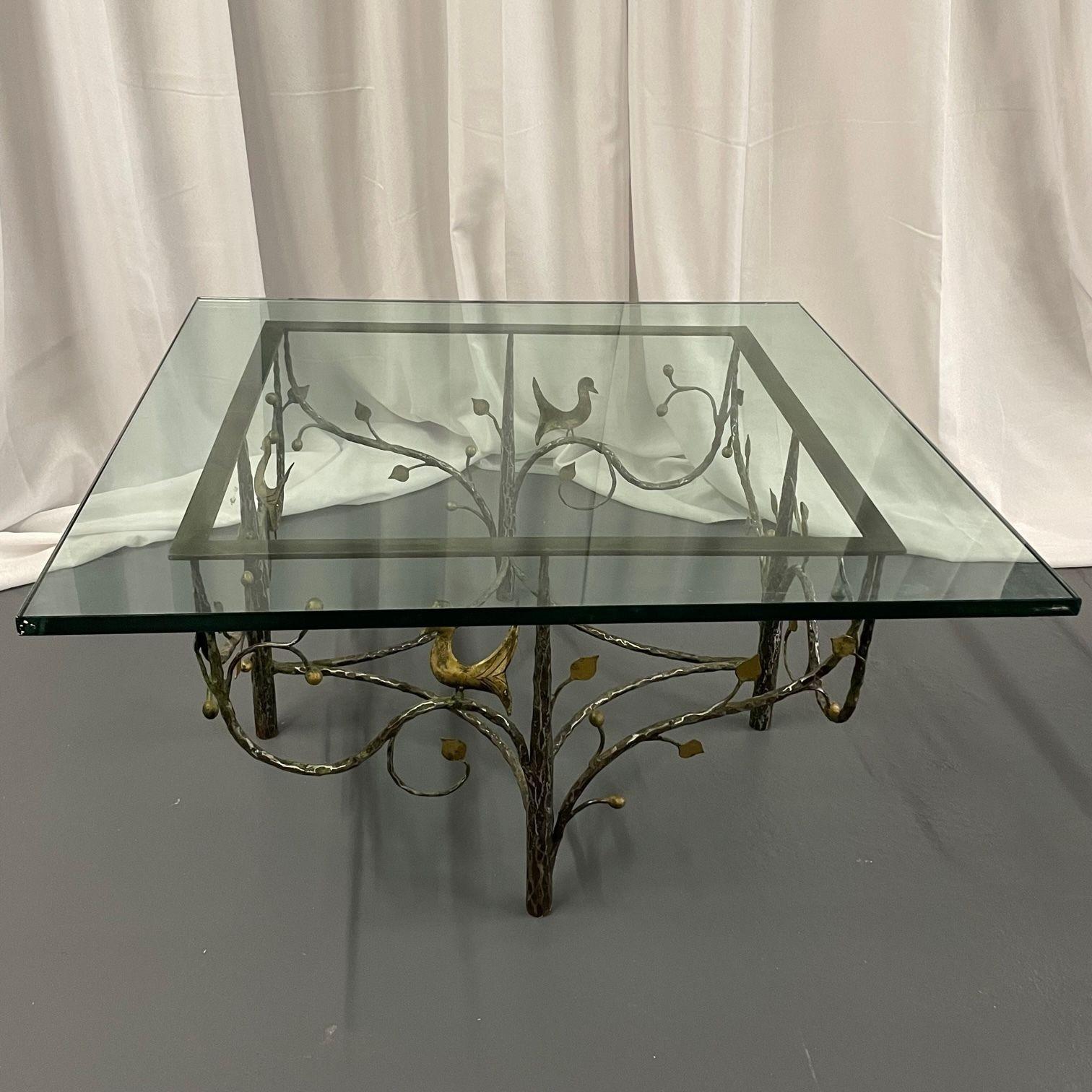 20th Century Mid-Century Modern William Switzer Square Coffee Table, Bronze, Glass