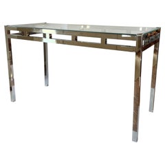 Mid Century Modern Willy Rizzo Style Chrome and Glass Console Table, 1970's