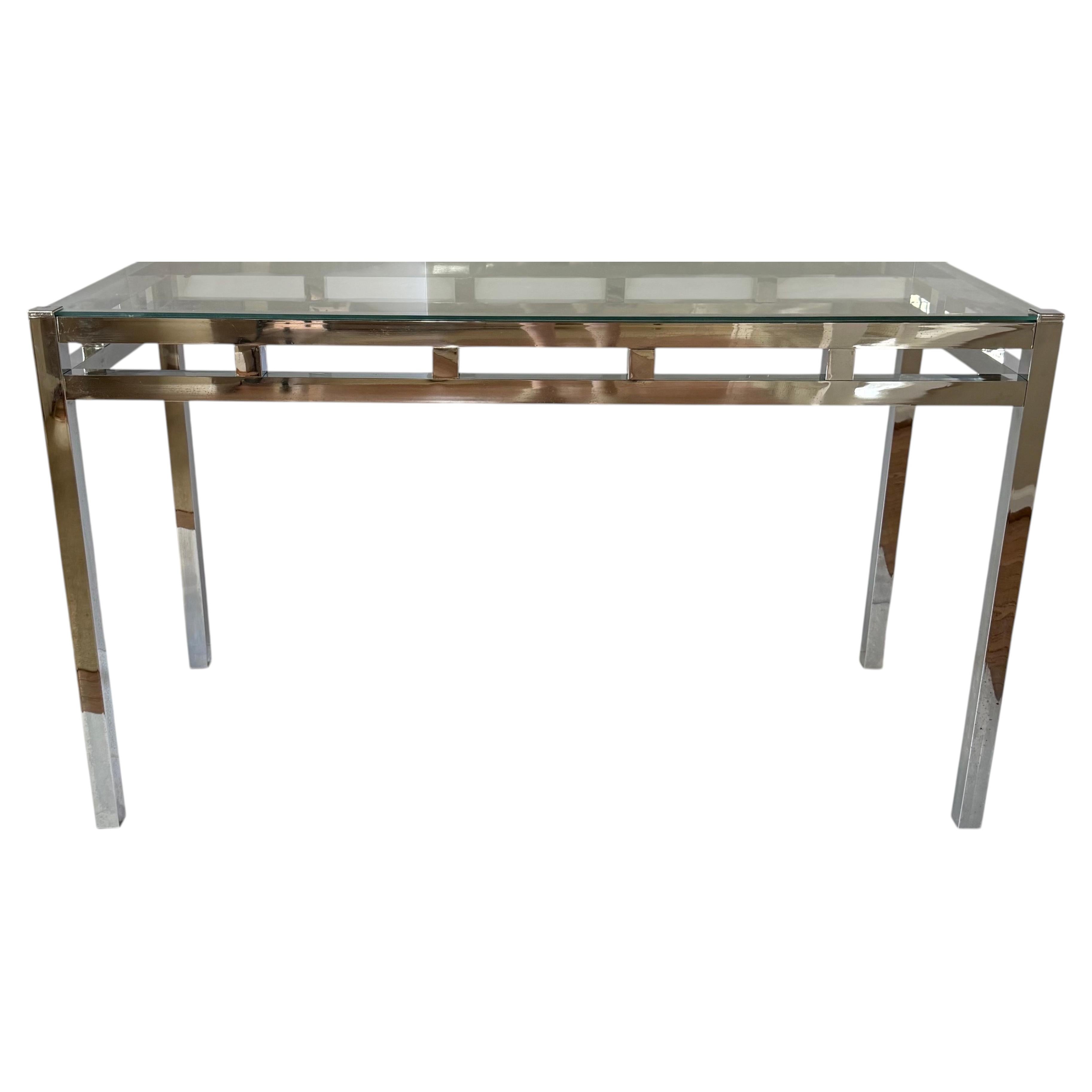 Mid Century Modern Willy Rizzo Style Chrome and Glass Console Table, 1970's