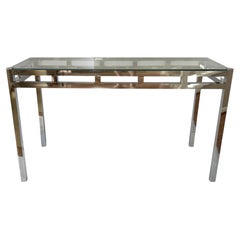 Mid Century Modern Willy Rizzo Style Chrome and Glass Console Table, 1970's