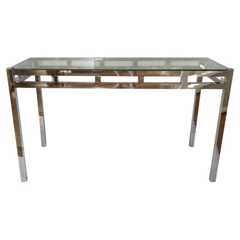 Mid Century Modern Willy Rizzo Style Chrome and Glass Console Table, 1970's