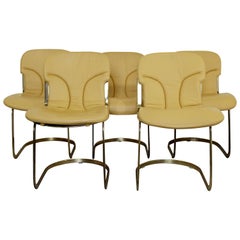 Mid-Century Modern Willy Rizzo for Cidue Set of 5 Brass Side Dining Chairs 1970s