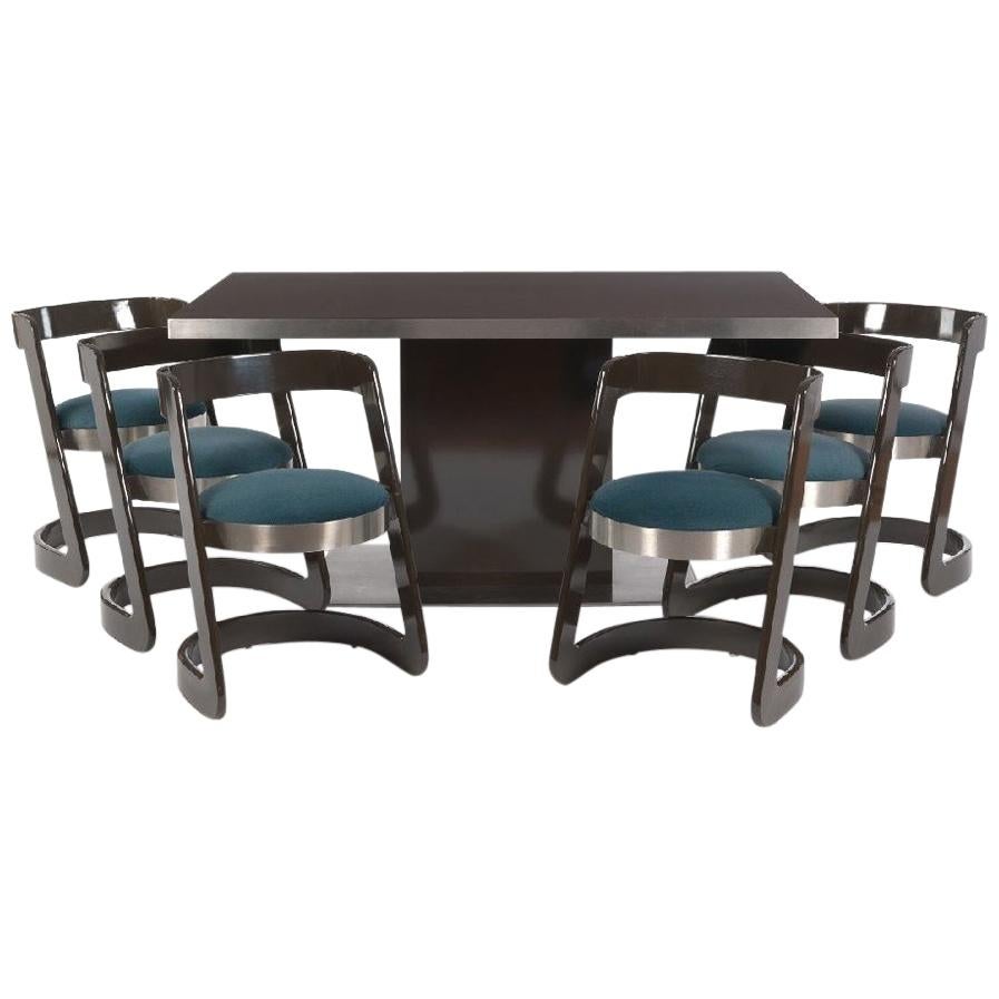 Mid-Century Modern Willy Rizzo for Mario Sabot Dining Table & Six, Chairs, 1970s