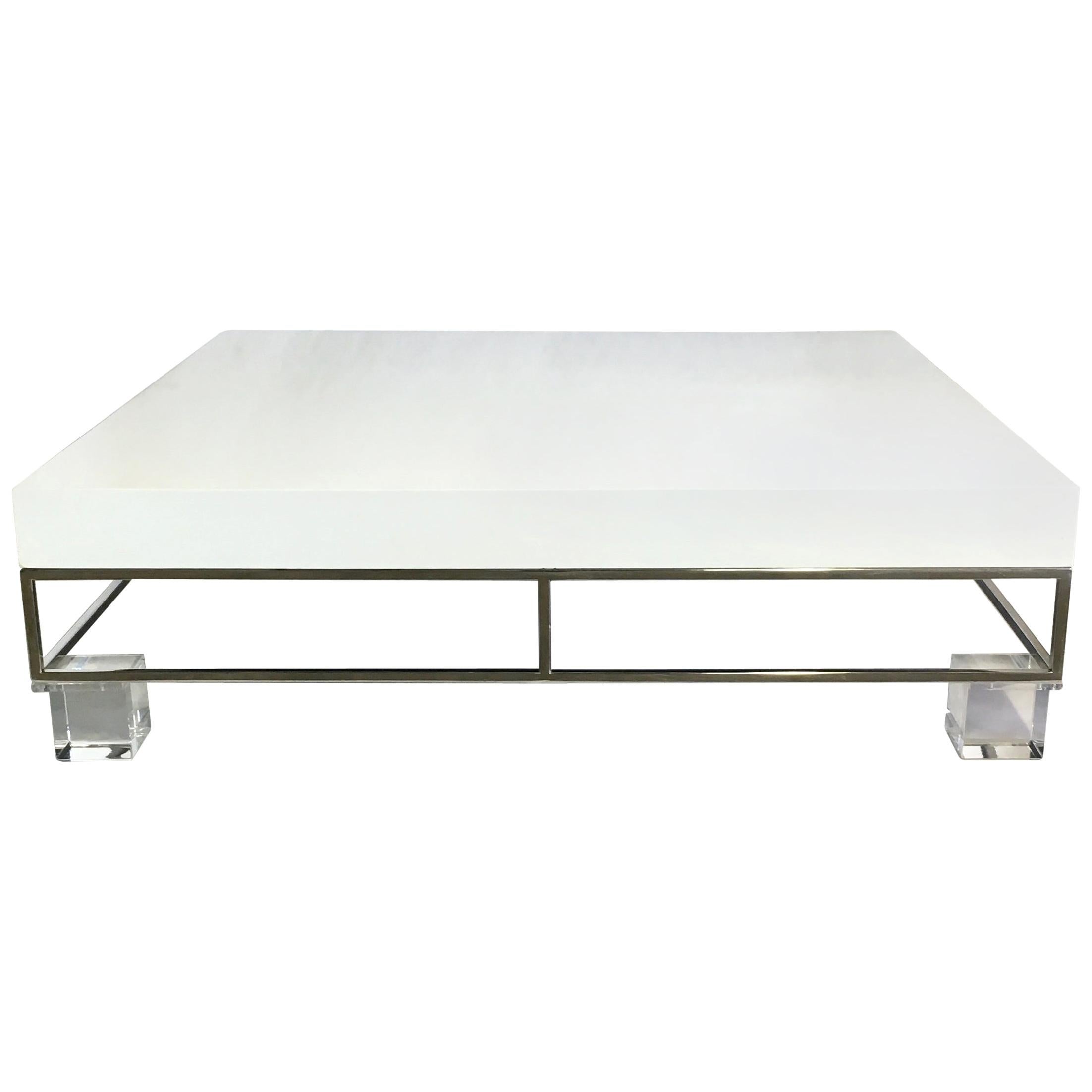 Mid-20th Century Modern Willy Rizzo Style Lacquered and Chrome Lucite Table For Sale