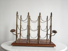 Mid Century Modern Wine Bottle Holder in brass and mahogany, France 1960s