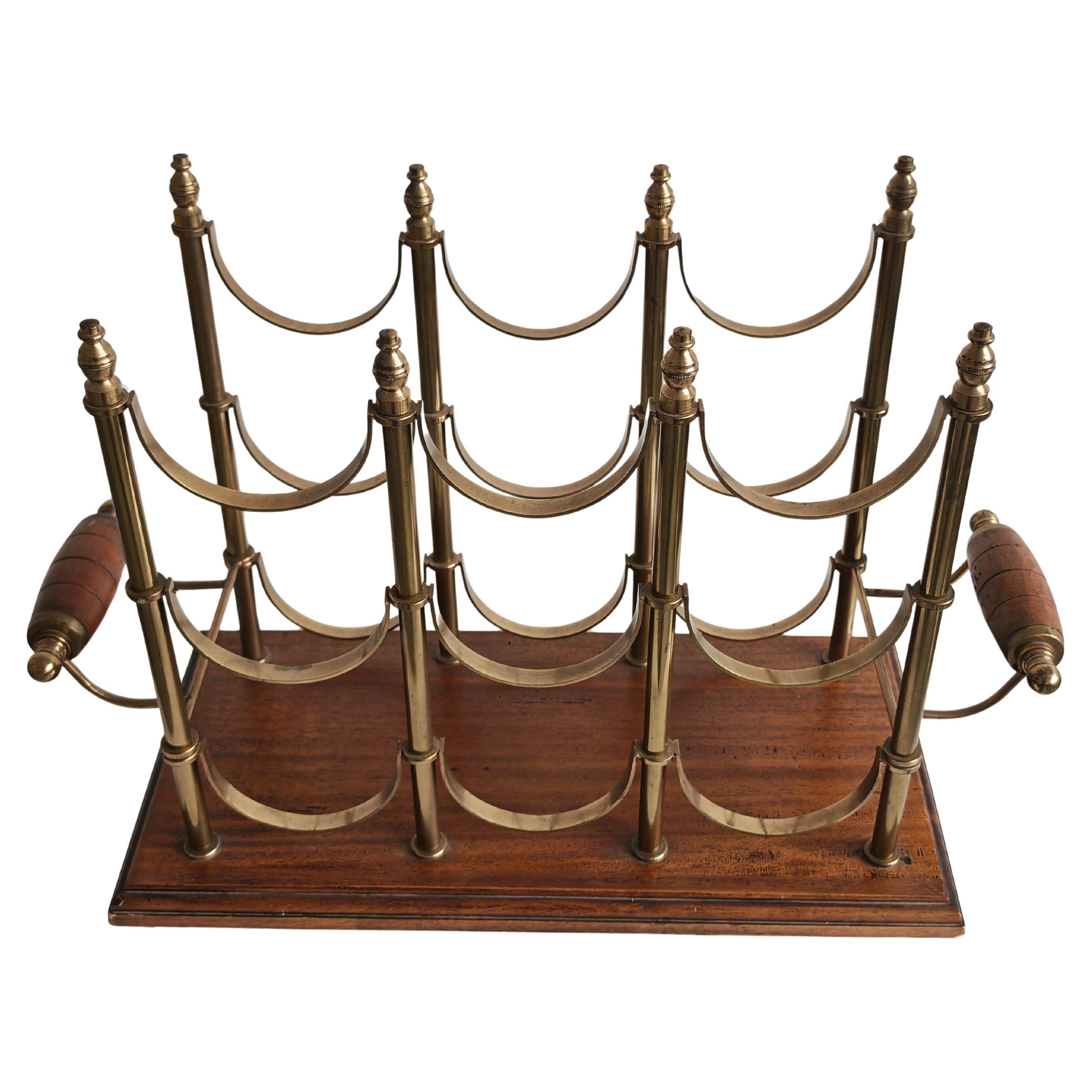 Portabottiglie da vino moderno di metà secolo in ottone e mogano, Francia anni
60