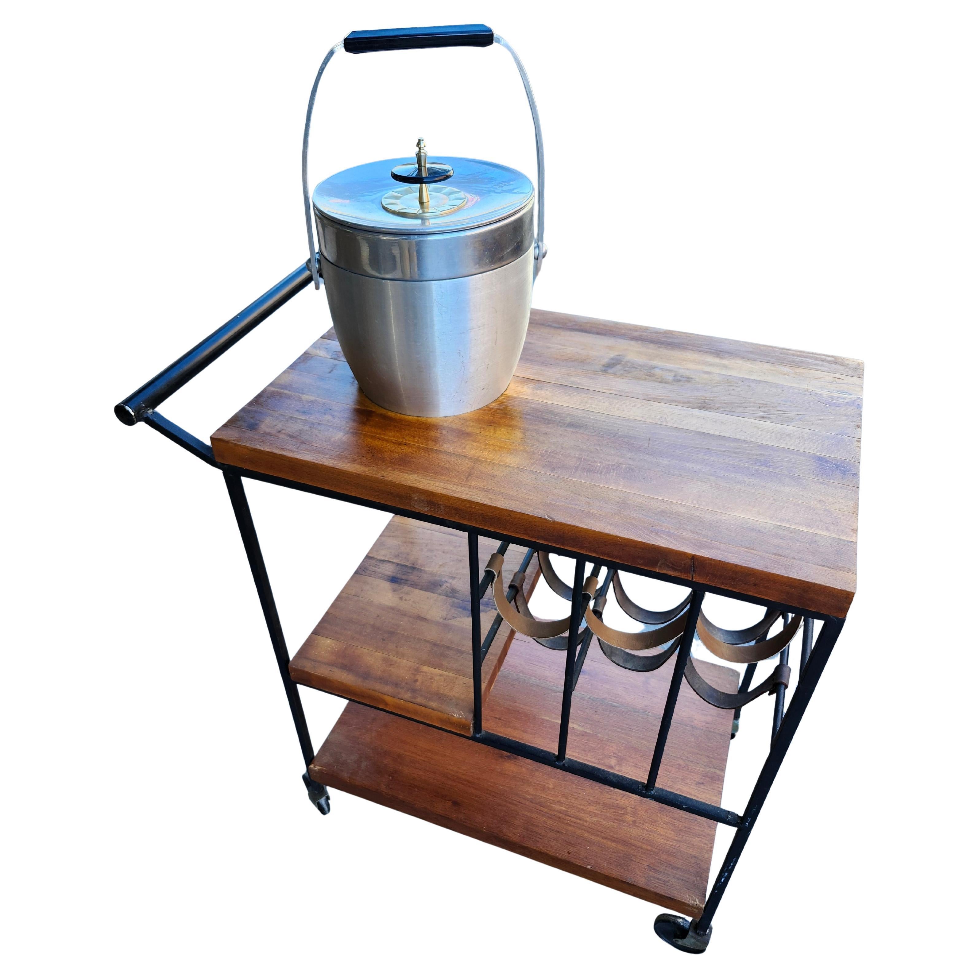 Mid-Century Modern Wine Rack Bar Cart with Butcher Block & Iron Arthur Umanoff For Sale 3