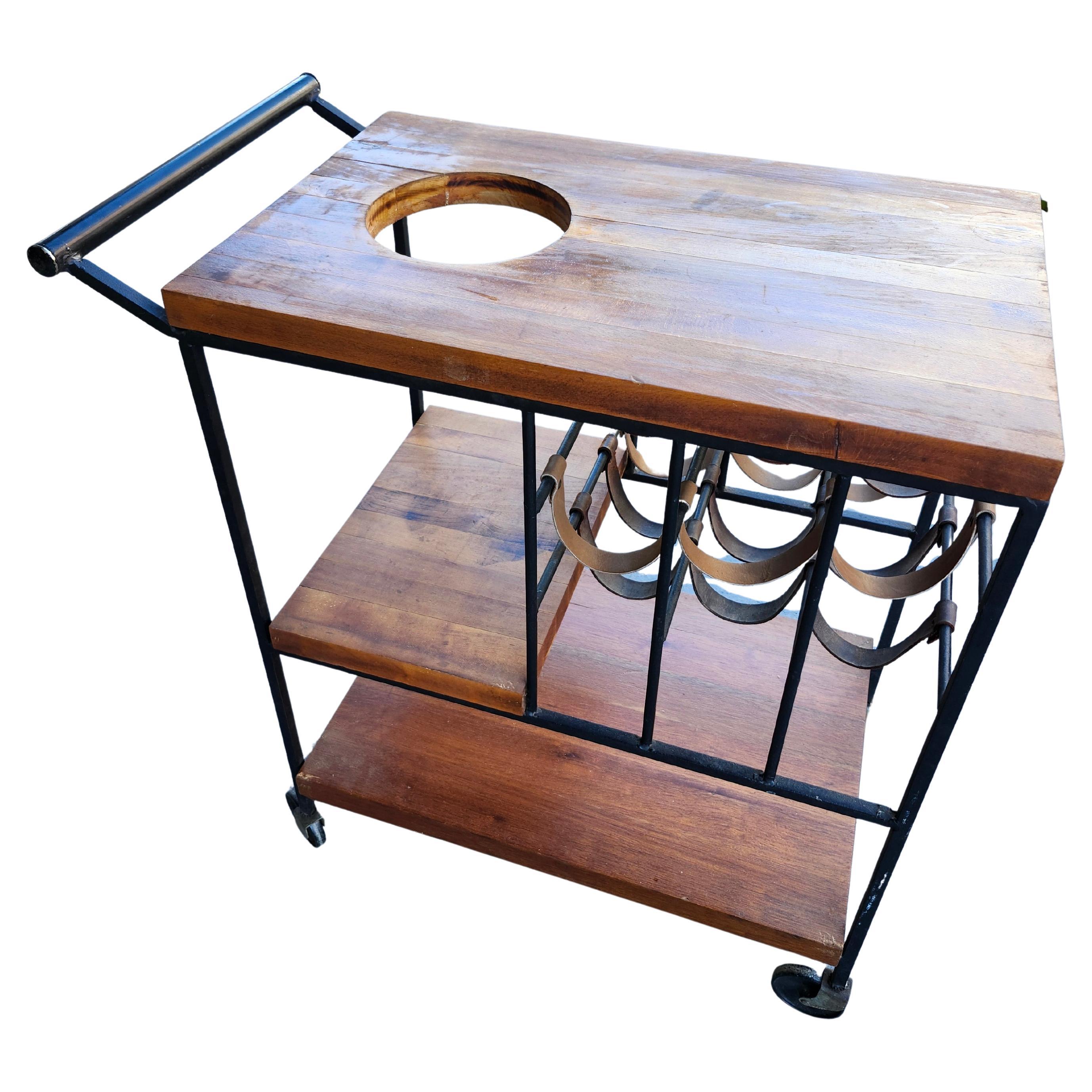 Mid-Century Modern Wine Rack Bar Cart with Butcher Block & Iron Arthur Umanoff For Sale 2