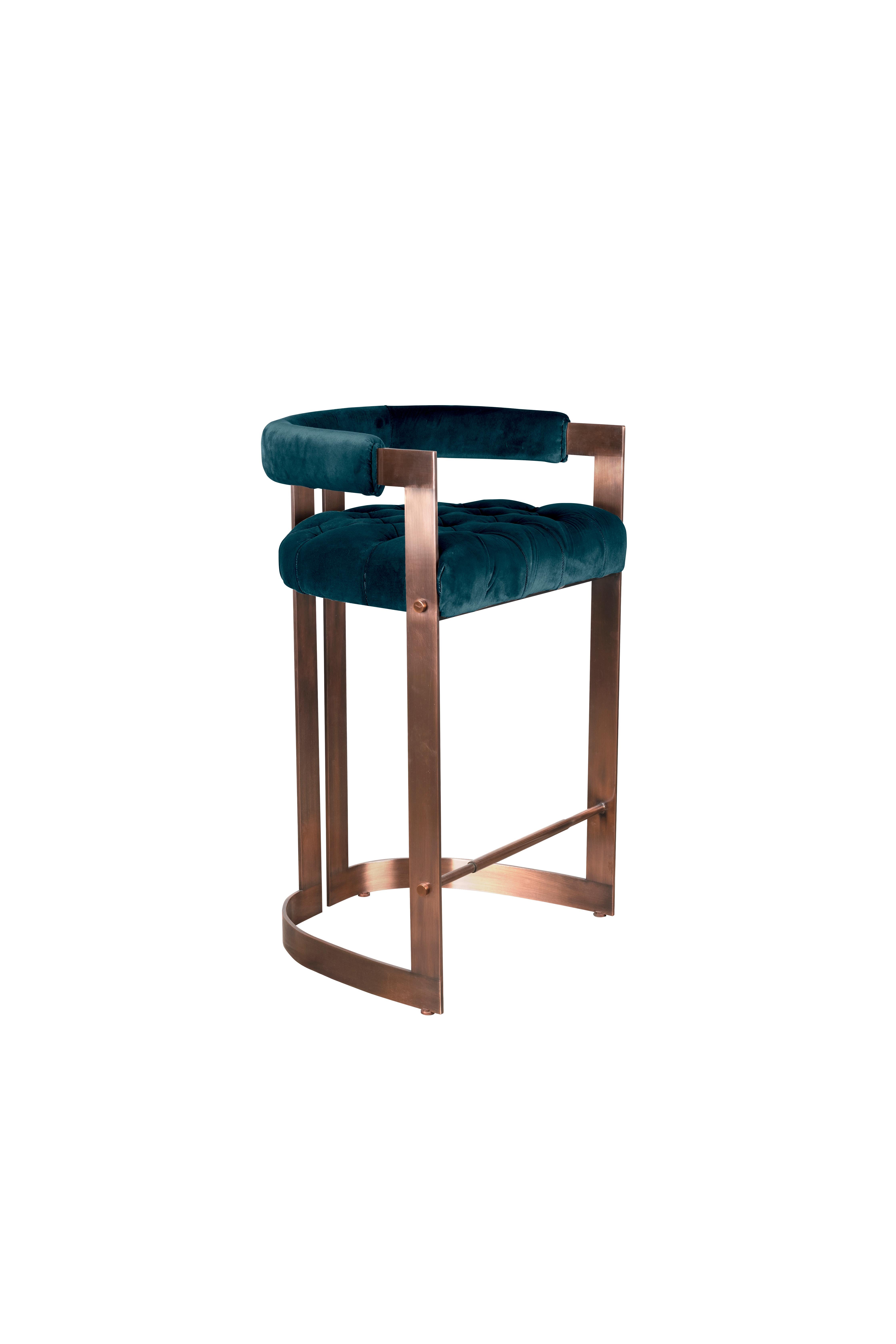 Mid-Century Modern Winfrey Bar Chair Brass Cotton Velvet In New Condition For Sale In RIO TINTO, PT