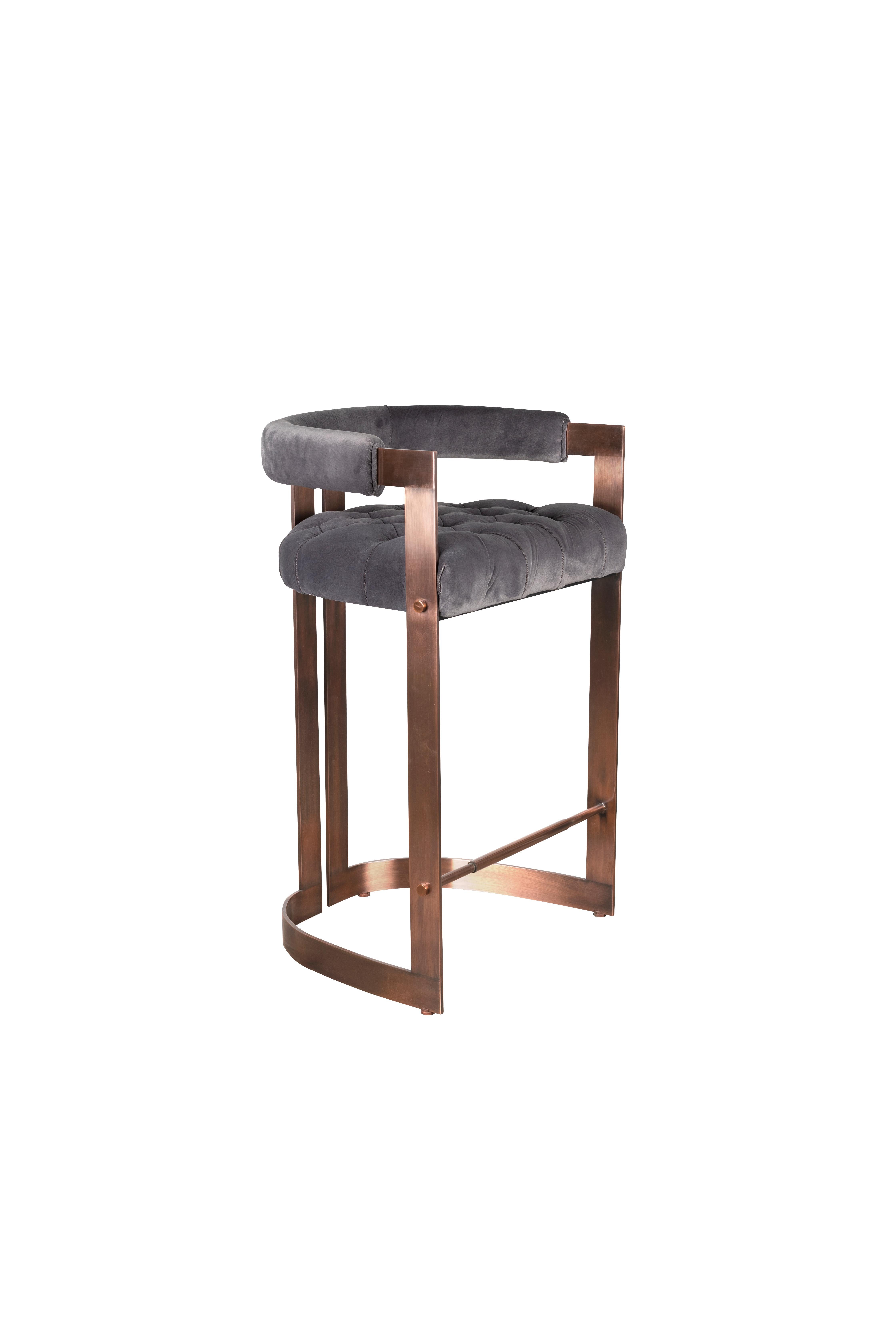 Contemporary Mid-Century Modern Winfrey Bar Chair Brass Cotton Velvet For Sale