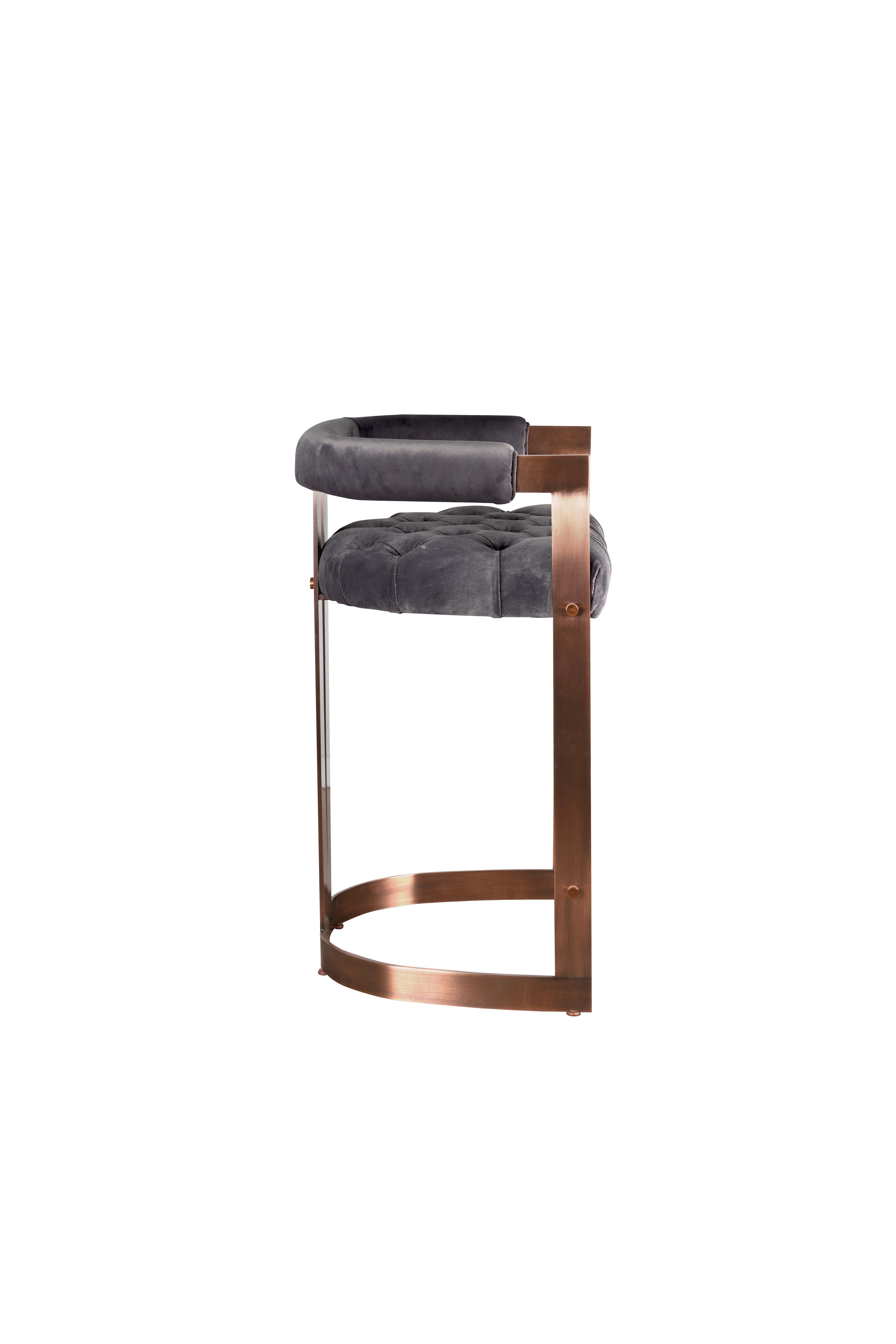Mid-Century Modern Winfrey Bar Chair Brass Cotton Velvet For Sale 1