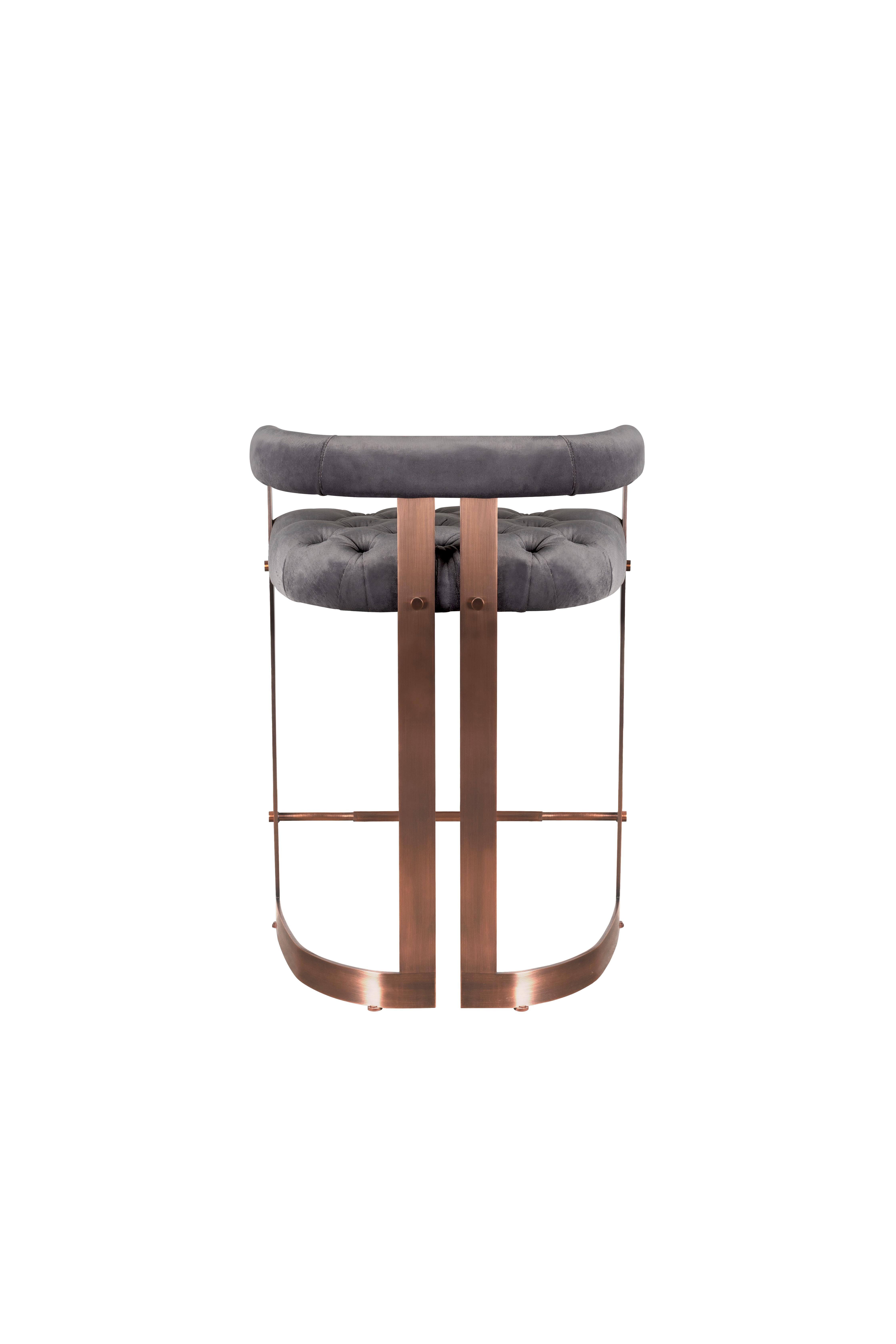 Mid-Century Modern Winfrey Bar Chair Brass Cotton Velvet For Sale 3