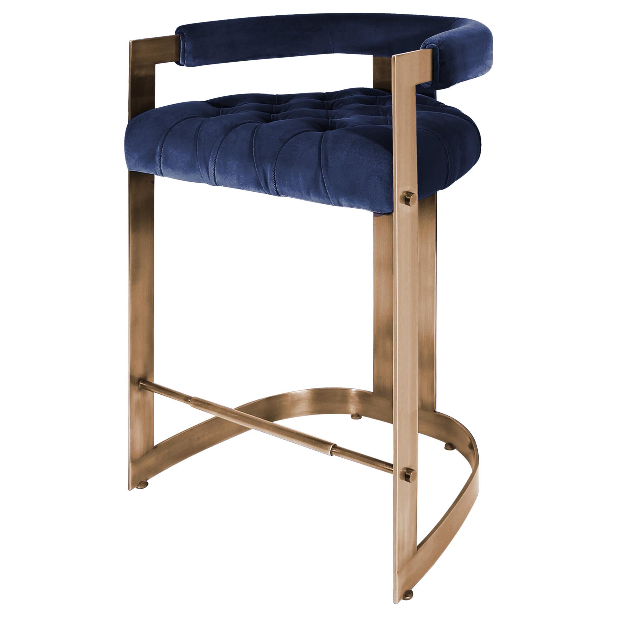 Mansfield Bar Chair in Blue Velvet with Brass Base For Sale at 1stDibs — free download