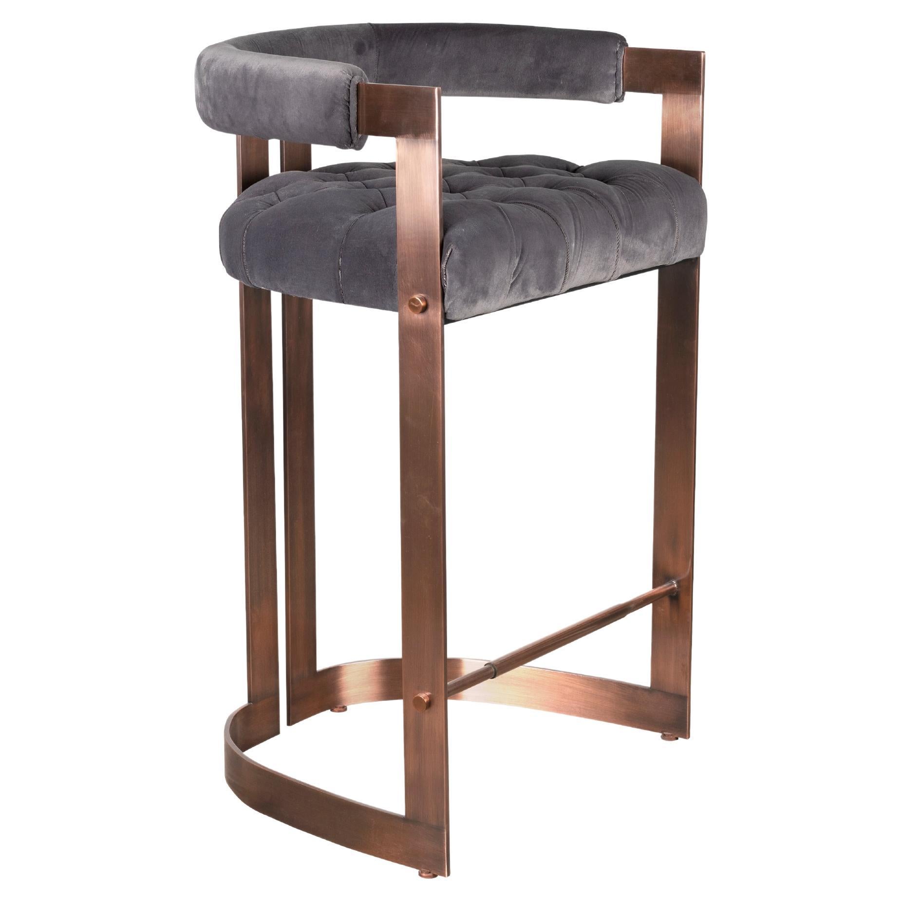 Mid-Century Modern Winfrey Bar Chair Brass Cotton Velvet For Sale
