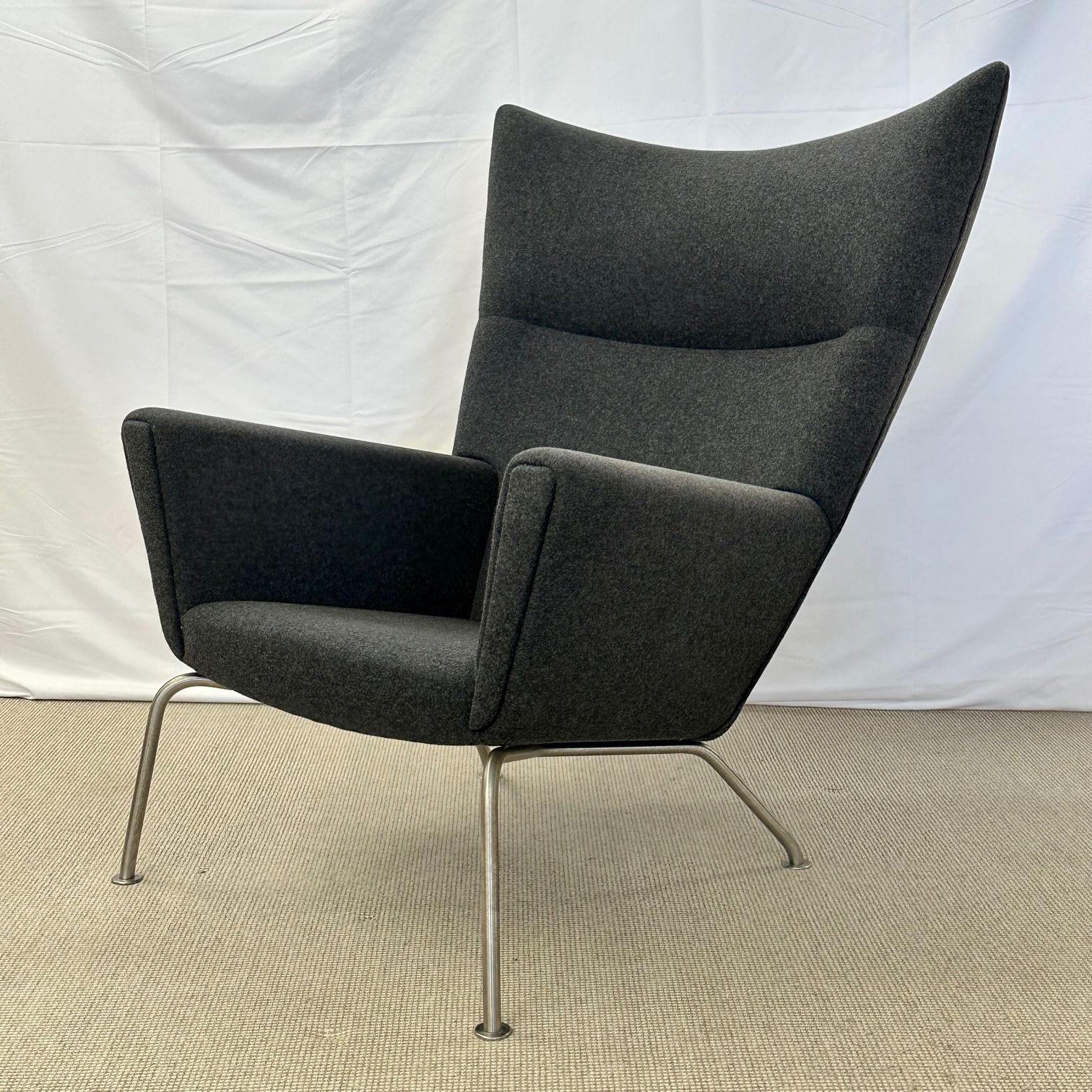 Wool Mid-Century Modern Wing / Lounge Chair by Hans Wegner for Carl Hansen, Labeled For Sale