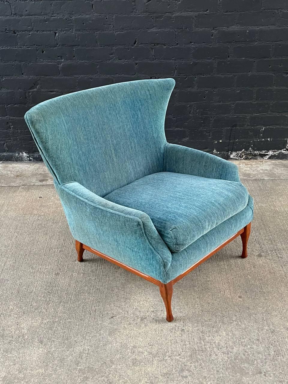 American Mid-Century Modern Wing Lounge Chair with Walnut Base