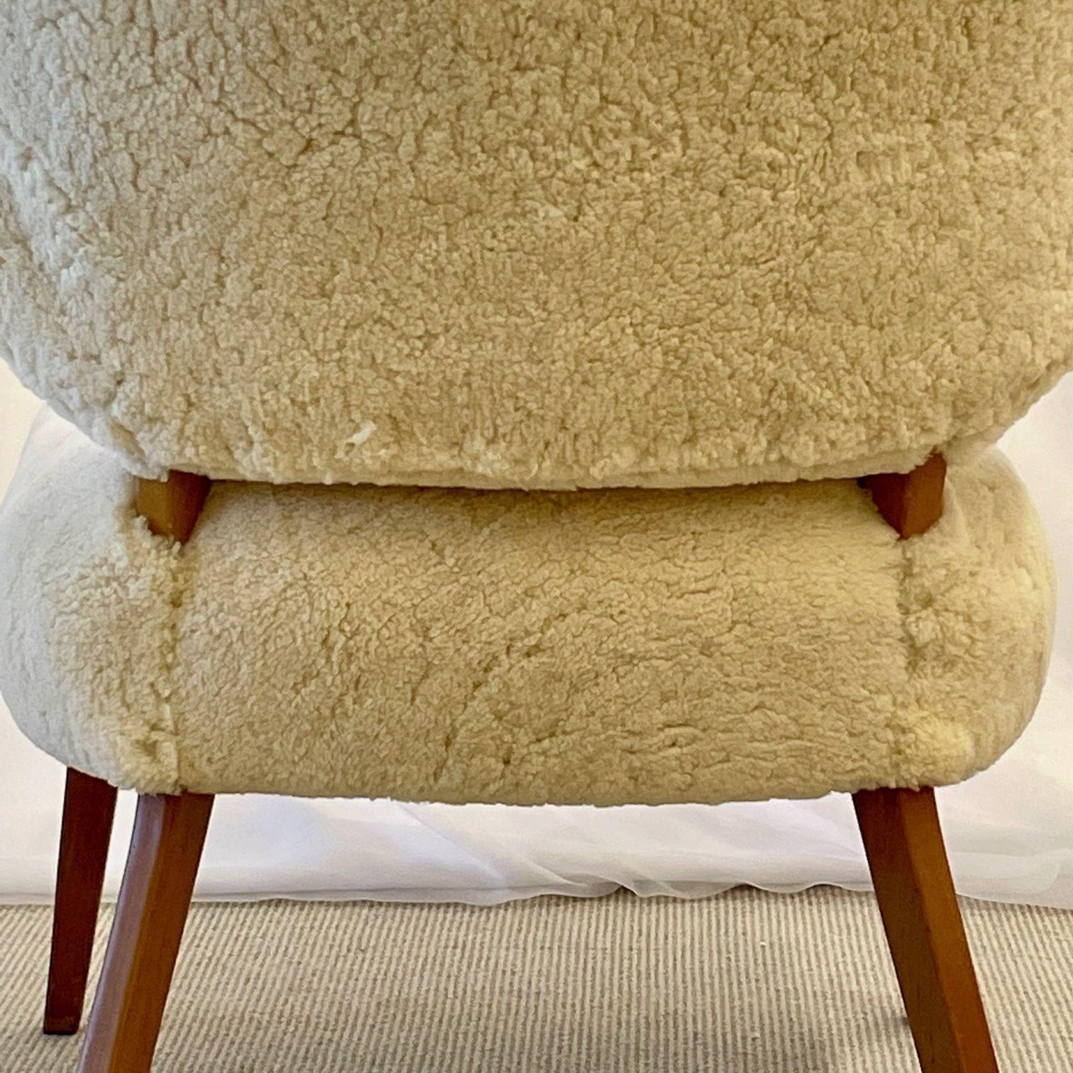 Mid-Century Modern Wing / Slipper Chair, Otto Schultz Style, Sheepskin 6