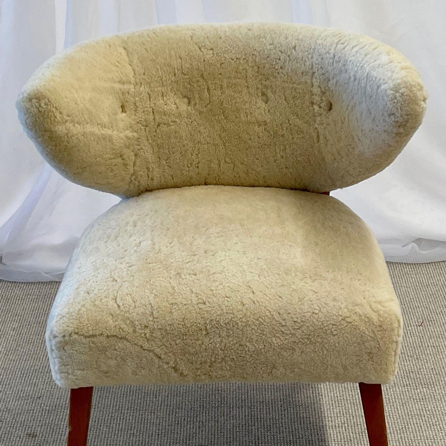 Mid-Century Modern Wing / Slipper Chair, Otto Schultz Style, Sheepskin 1