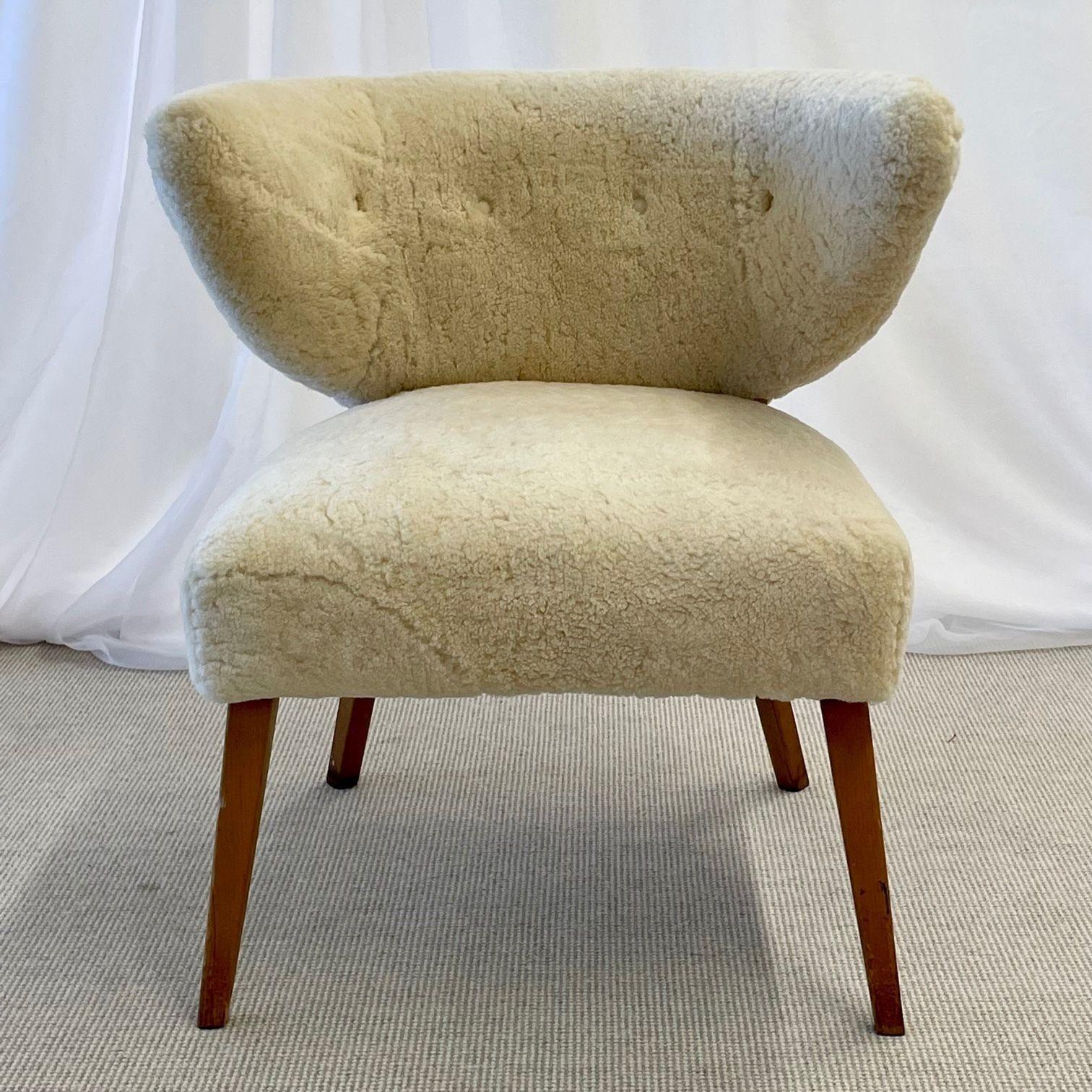 Mid-Century Modern Wing / Slipper Chair, Otto Schultz Style, Sheepskin 2