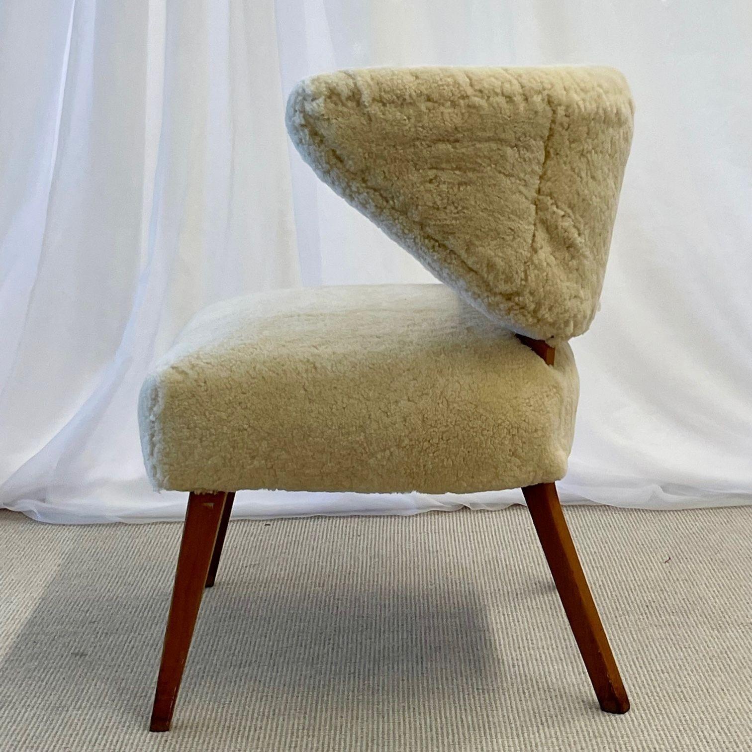 Mid-Century Modern Wing / Slipper Chair, Otto Schultz Style, Sheepskin 4