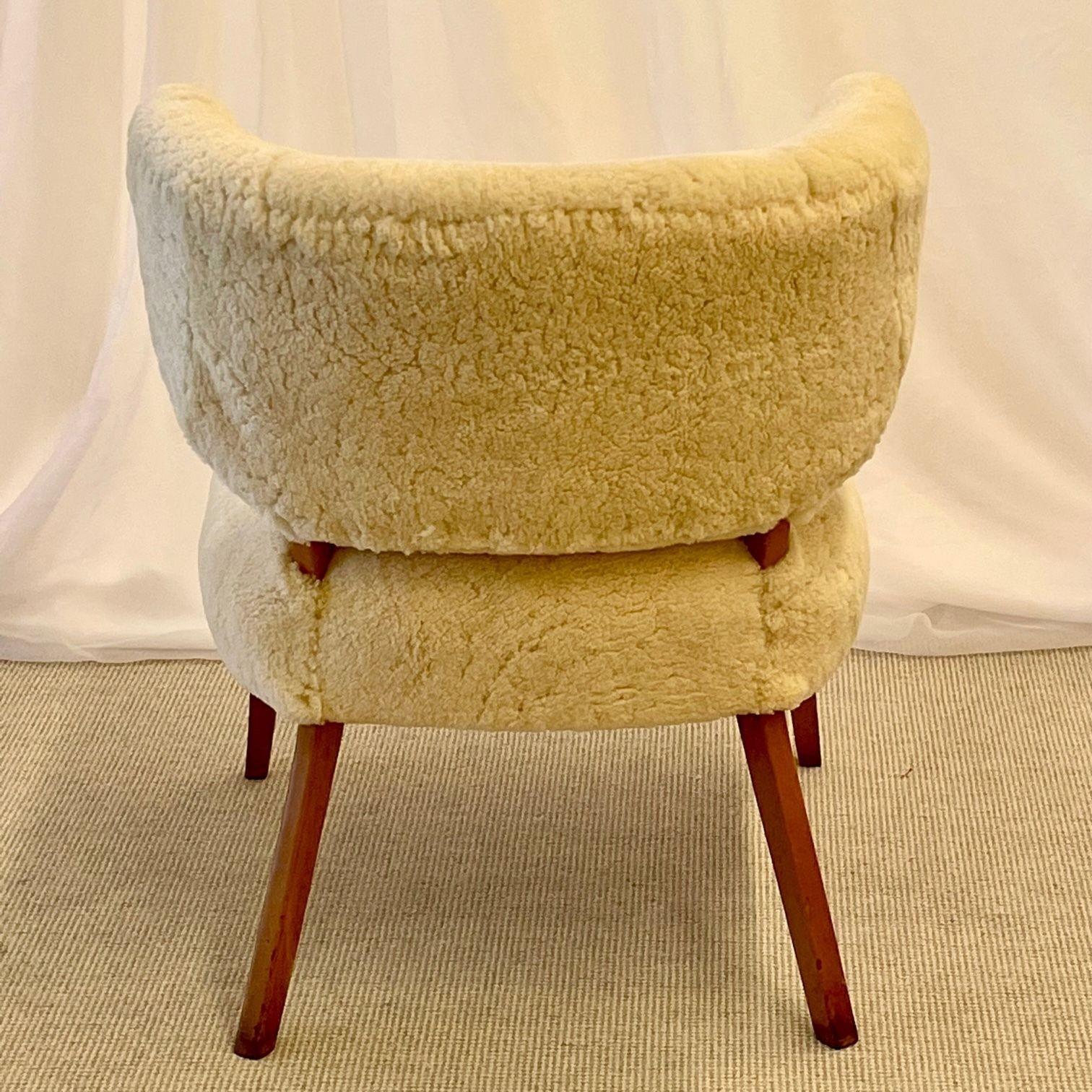 Mid-Century Modern Wing / Slipper Chair, Otto Schultz Style, Sheepskin 5