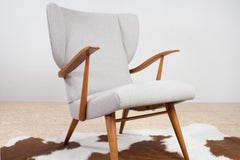 Mid-Century Modern Wingback Armchair in Grey and Beech by Ercol, 1950s