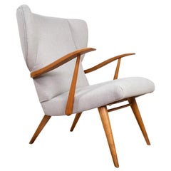 Used Mid-Century Modern Wingback Armchair in Grey and Beech by Ercol, 1950s