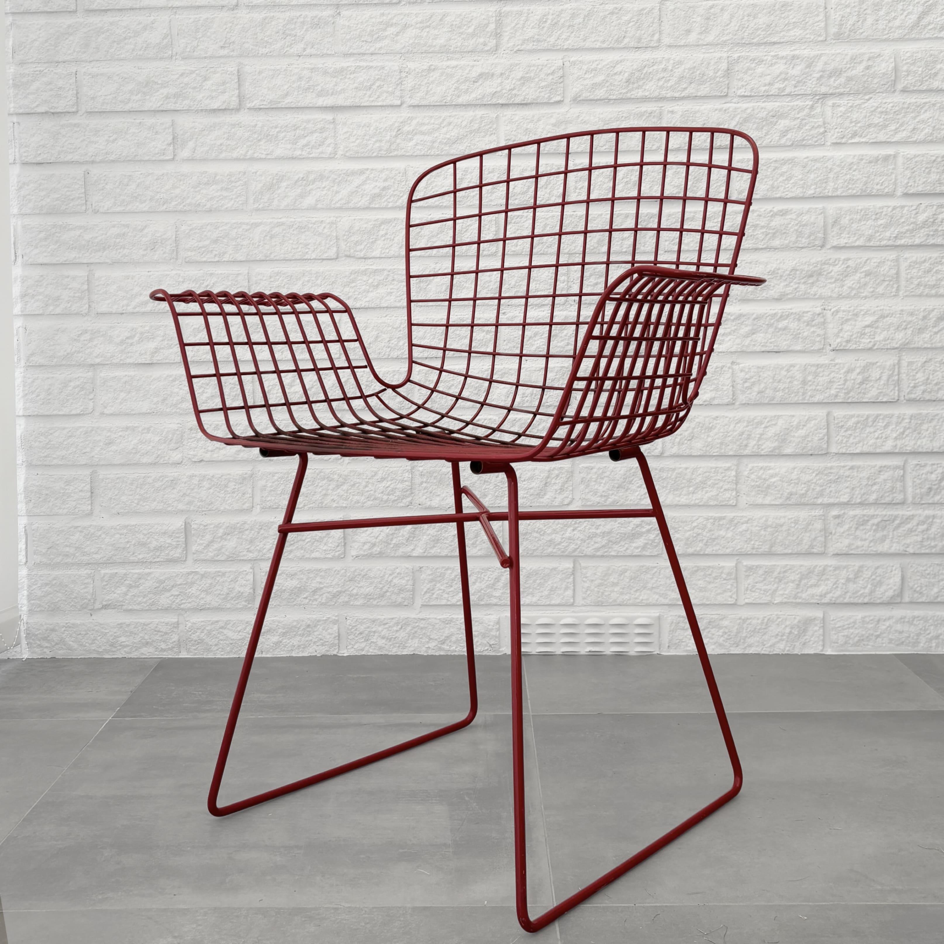Swedish Mid century modern wire chair, armchair, red painted steel, Sweden, 1960s For Sale