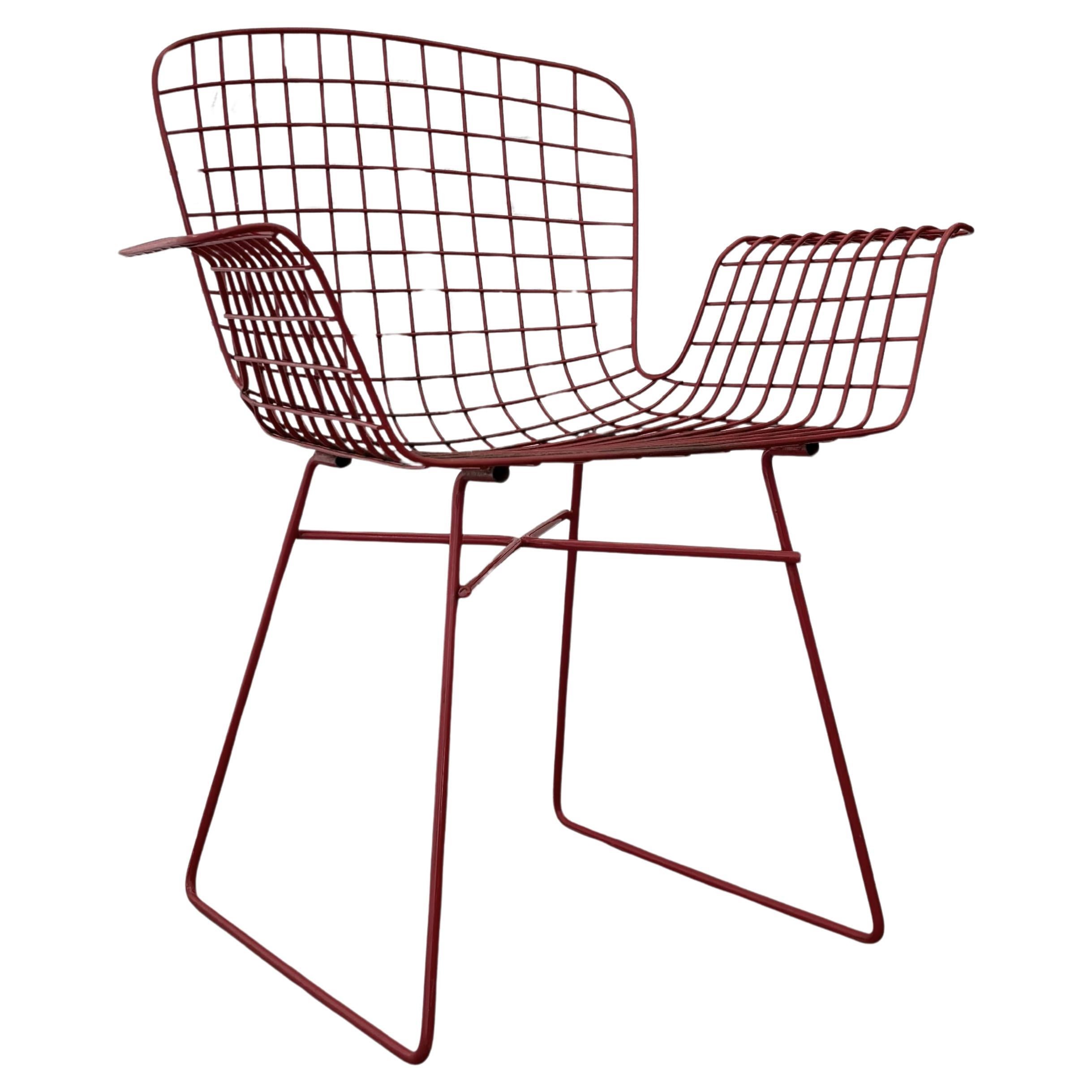 Mid century modern wire chair, armchair, red painted steel, Sweden, 1960s For Sale