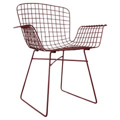Mid century modern wire chair, armchair, red painted steel, Sweden, 1960s