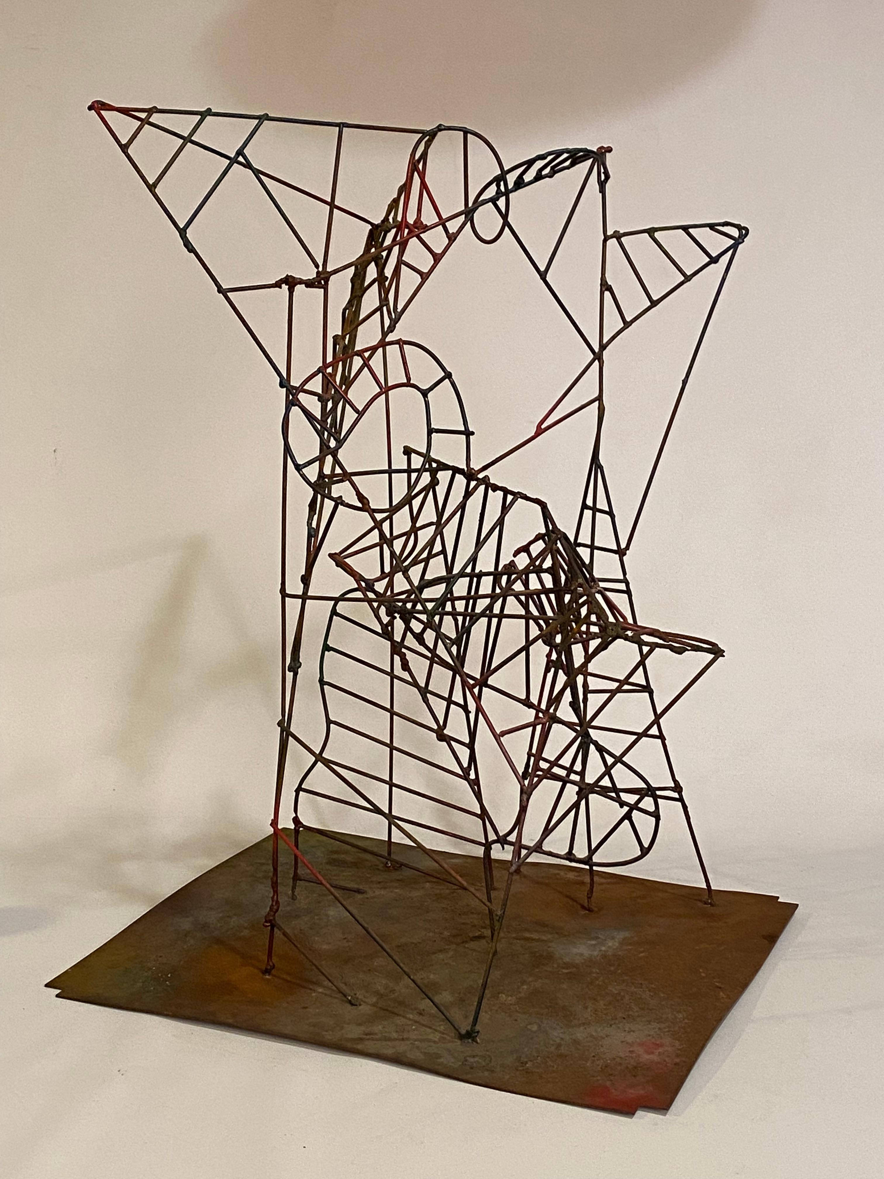 Mid-Century Modern Skeletal Wire Rod Abstract Sculpture In Good Condition For Sale In Garnerville, NY