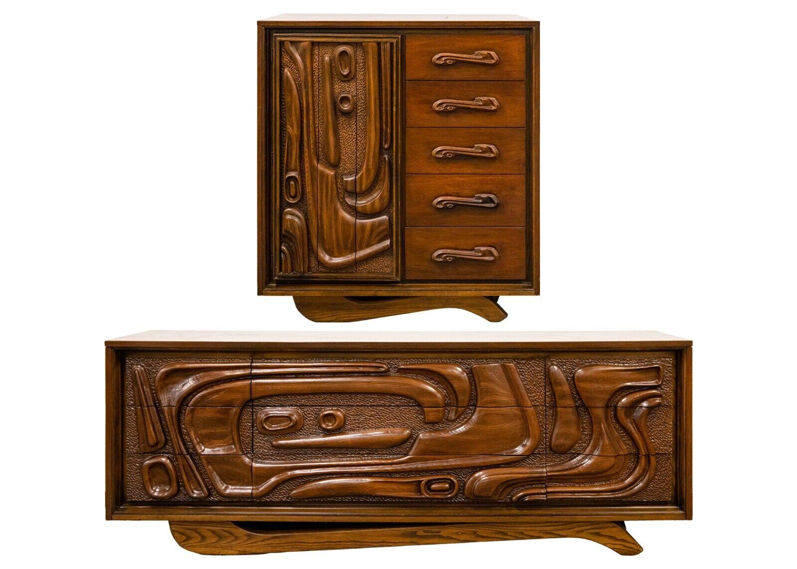 Wood Mid Century Modern Witco Style Pulaski Oceanic Brutalist Credenza Dresser