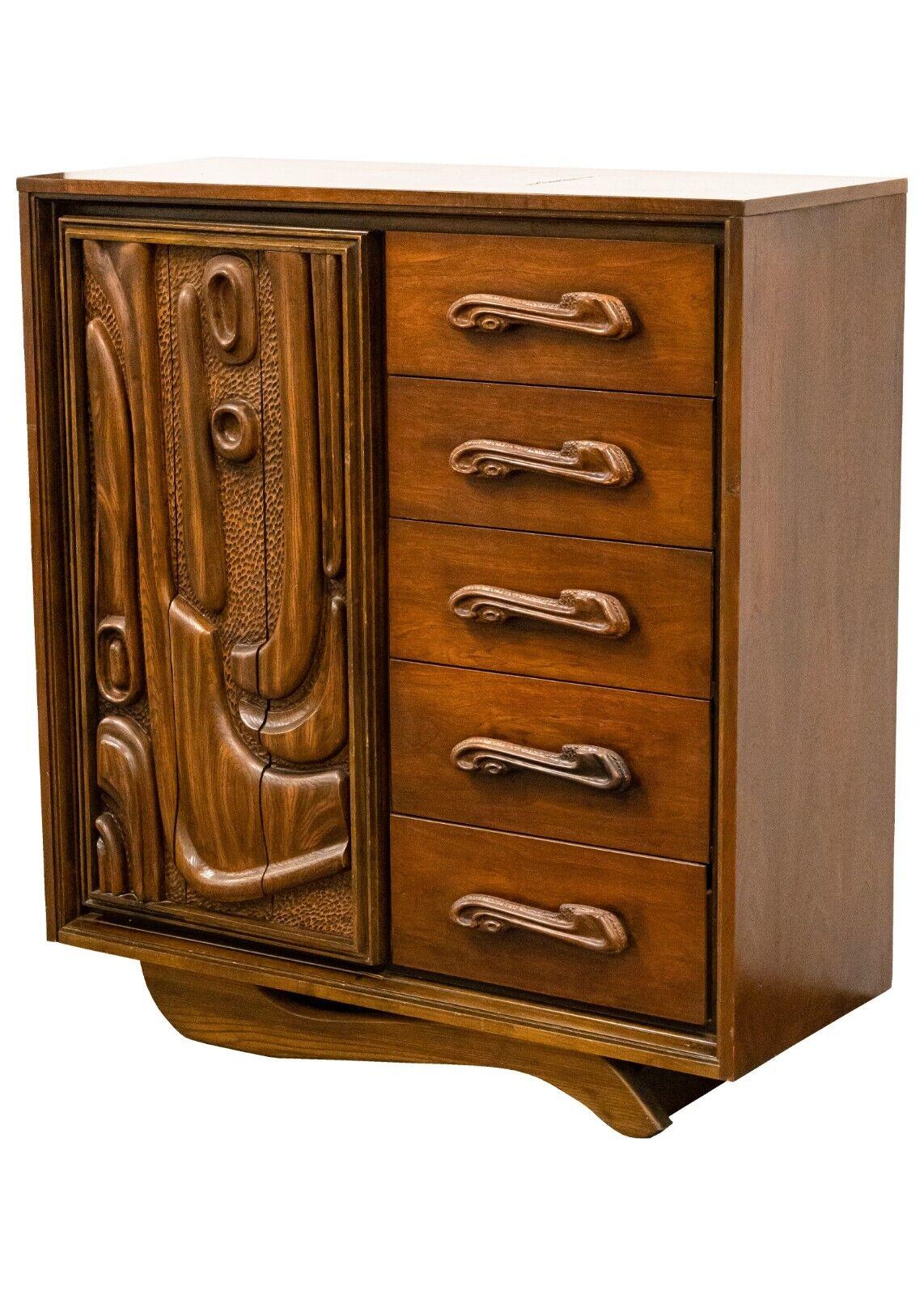 A Witco style Pulaski Oceanic brutalist highboy dresser. This wonderful highboy dresser is a gorgeous addition to any home. This dresser was created with style and design in mind, showcasing its stunning woodwork and a beautiful silhouette. This