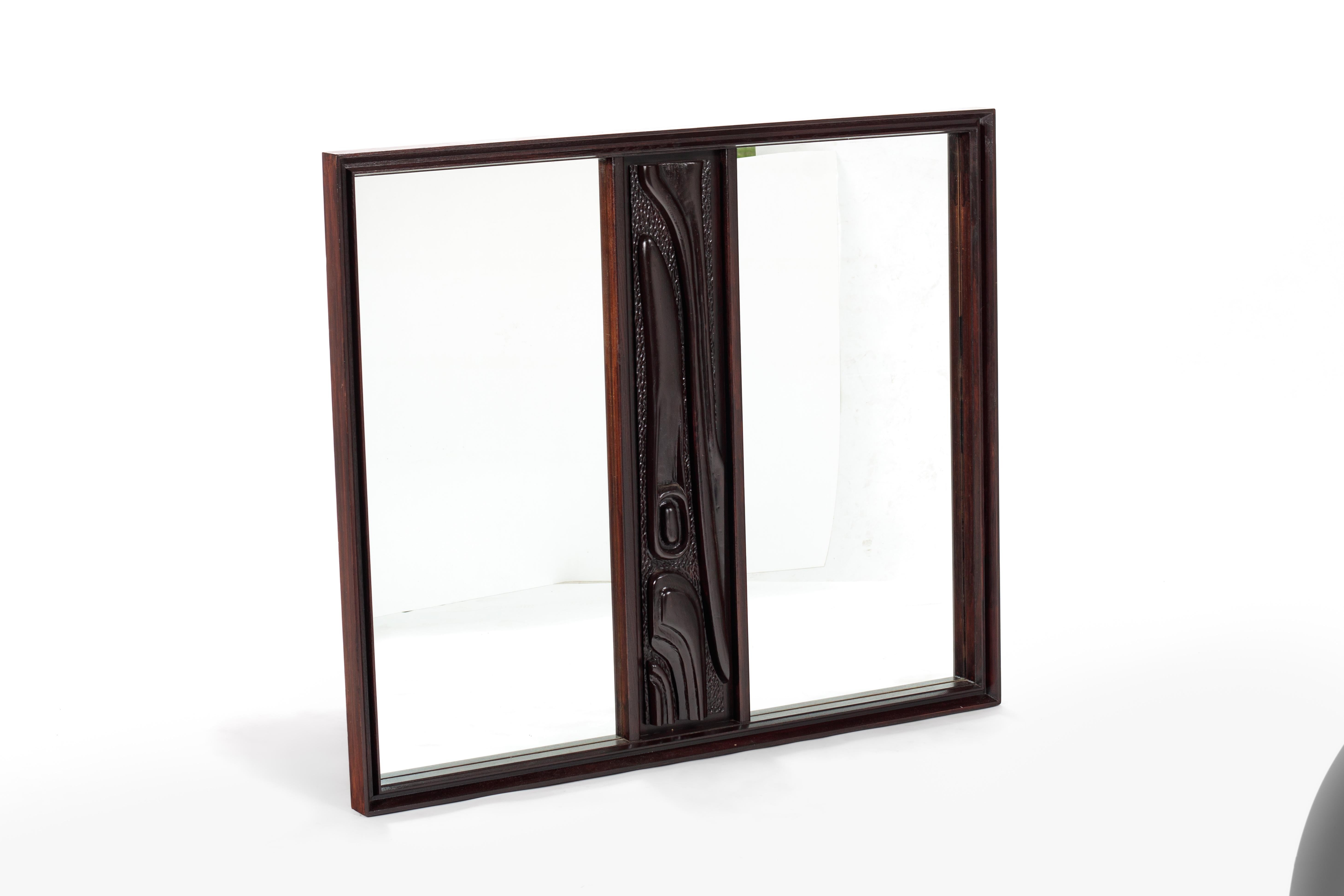 Mid-Century Modern Witco Styled Pulaski Oceanic Mirror in Walnut, USA, c. 1970's In Good Condition For Sale In Deland, FL