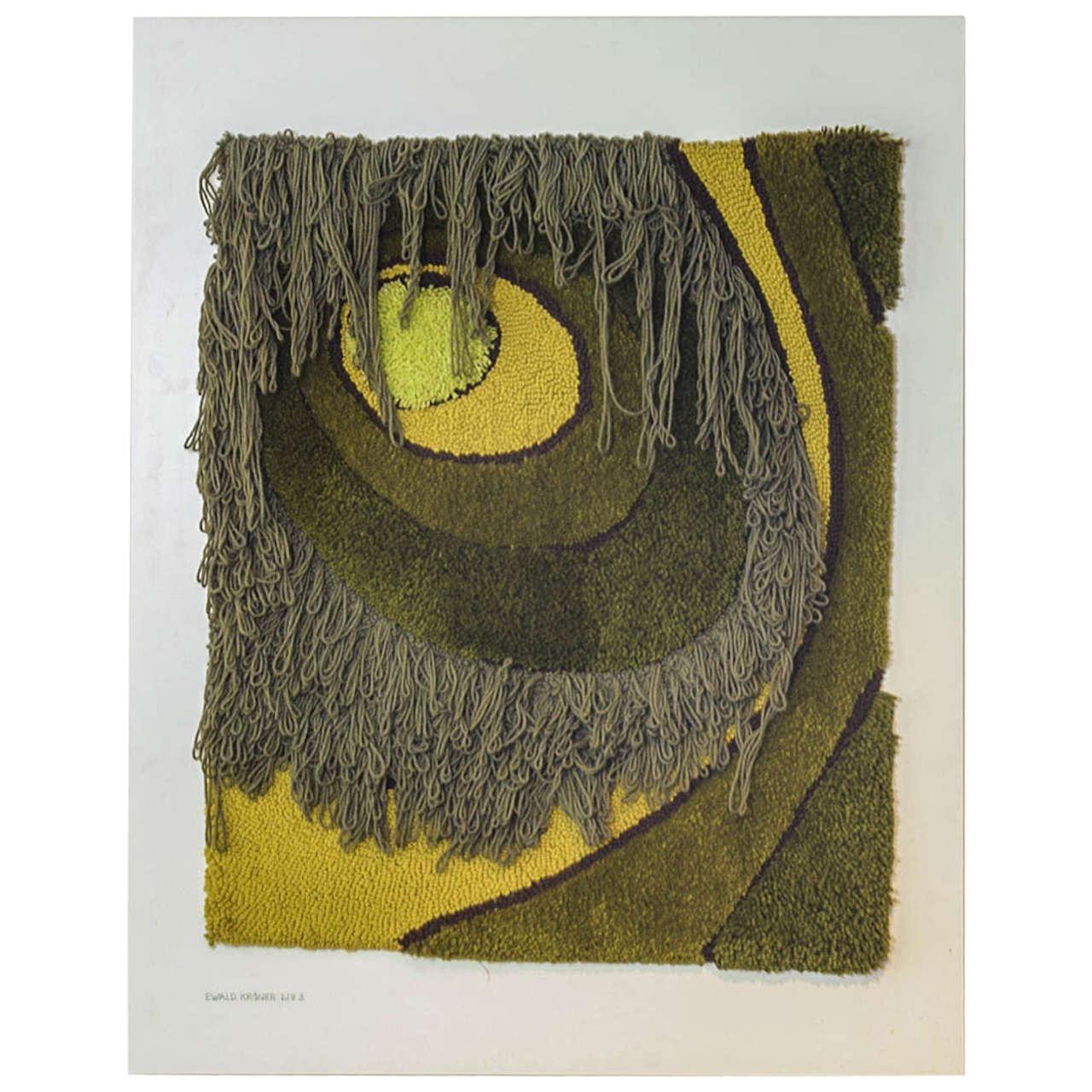 Mid-Century Modern Wonderful Green Tapestry on White Background by Ewald Kröner For Sale