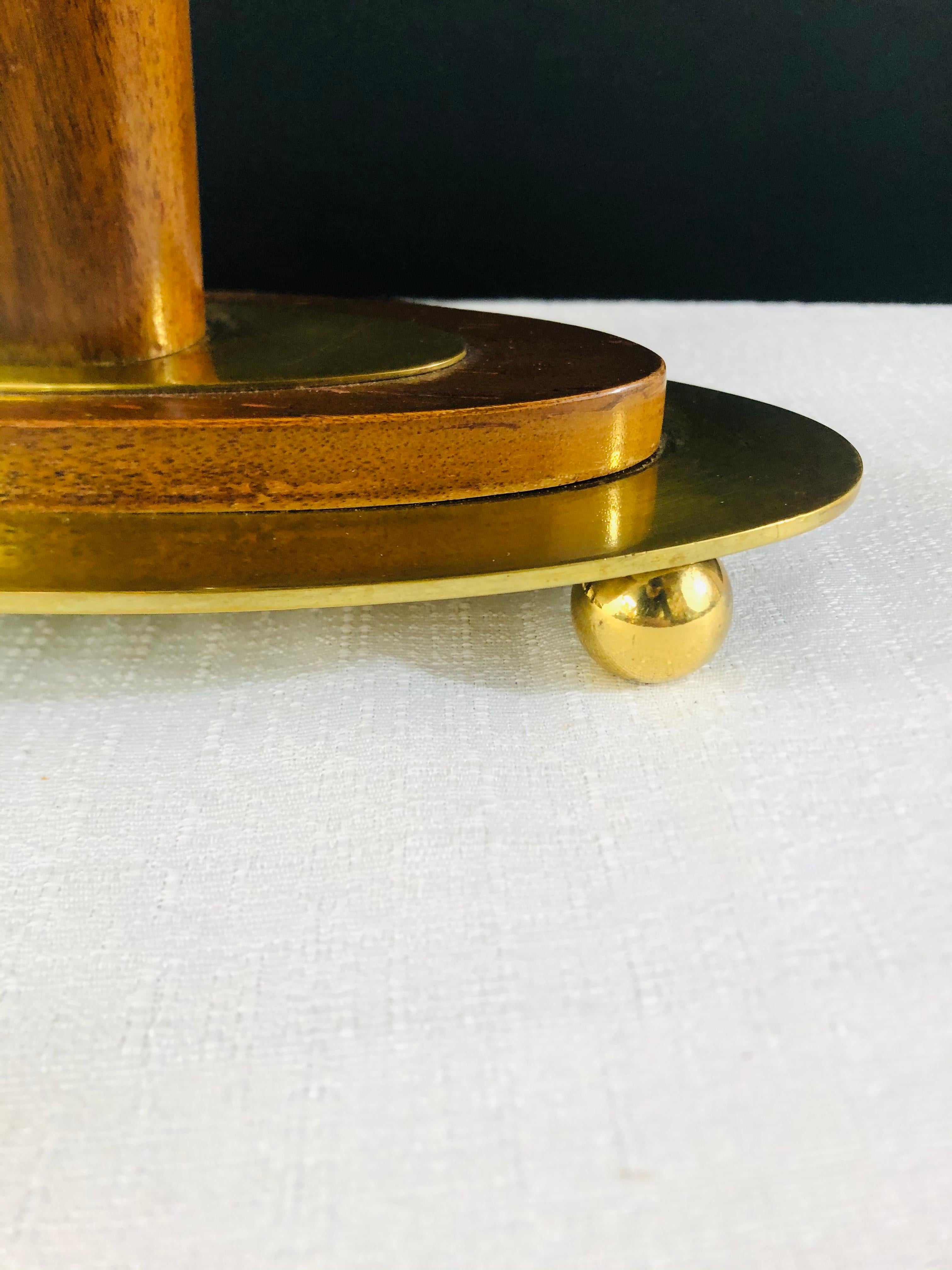 Mid-Century Modern Wood and Brass Base Table Lamp 1