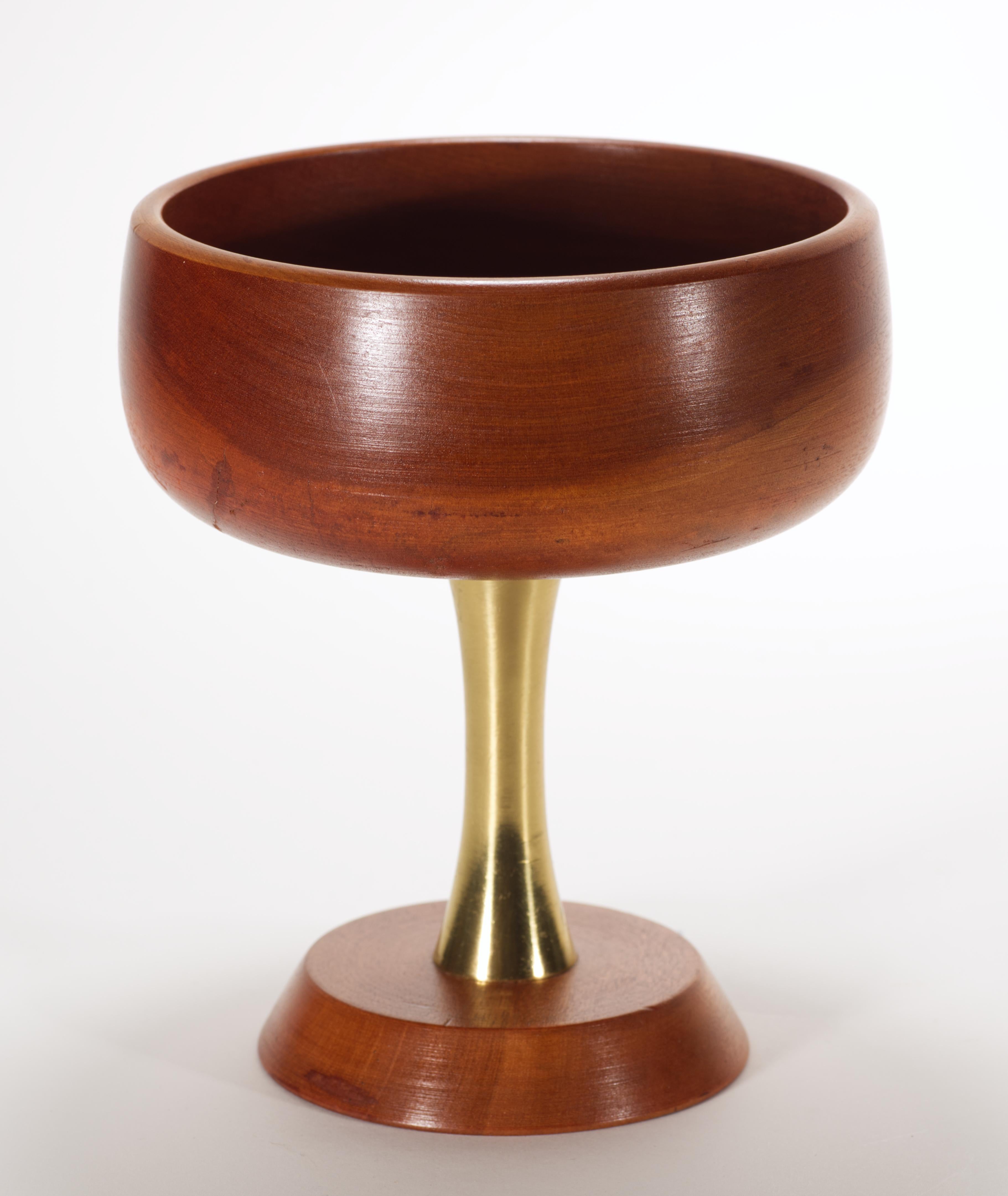 Mid-Century Modern Mid Century Modern Wood and Brass Footed Bowl, Japan 1960s For Sale