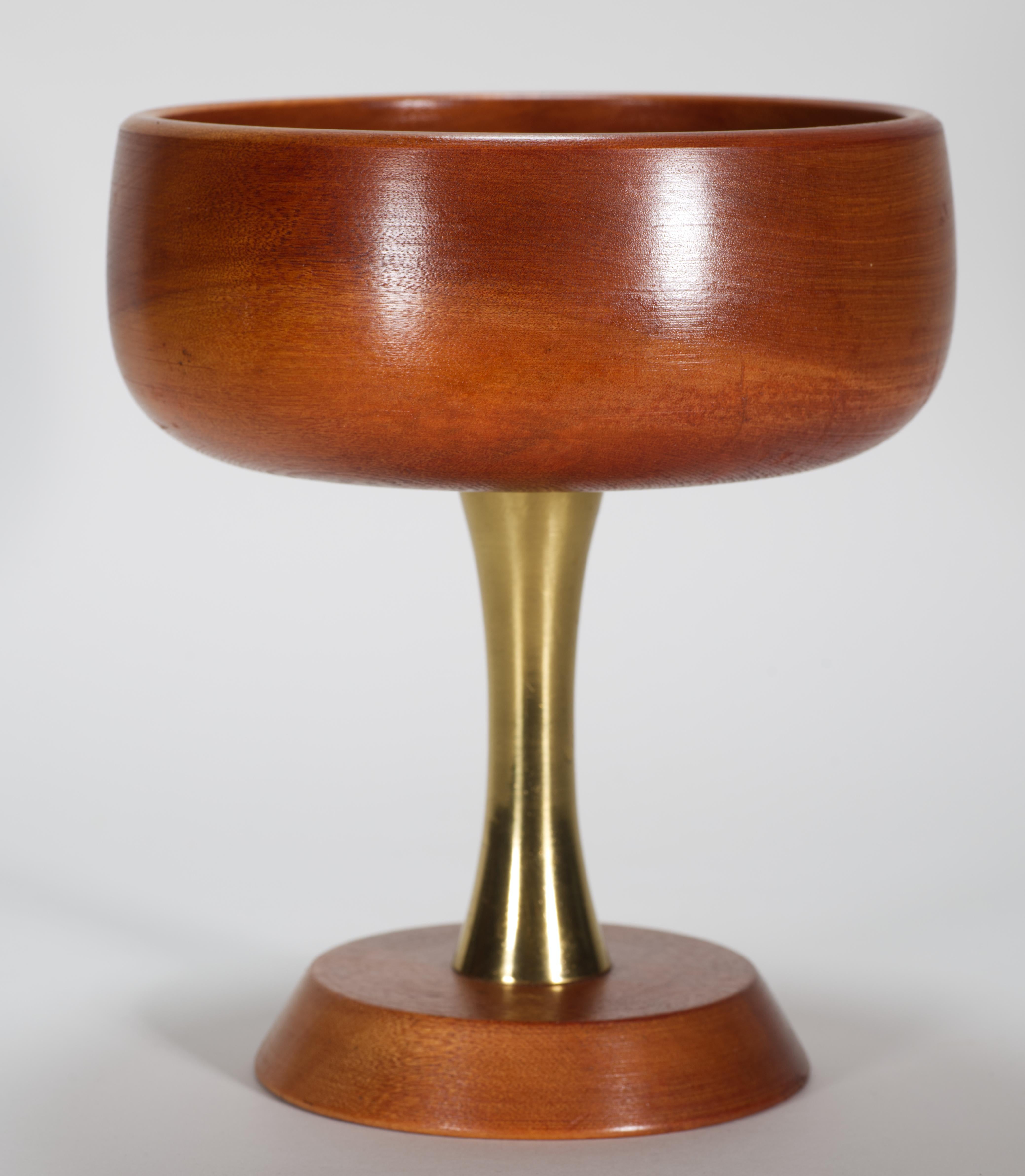 Japanese Mid Century Modern Wood and Brass Footed Bowl, Japan 1960s For Sale