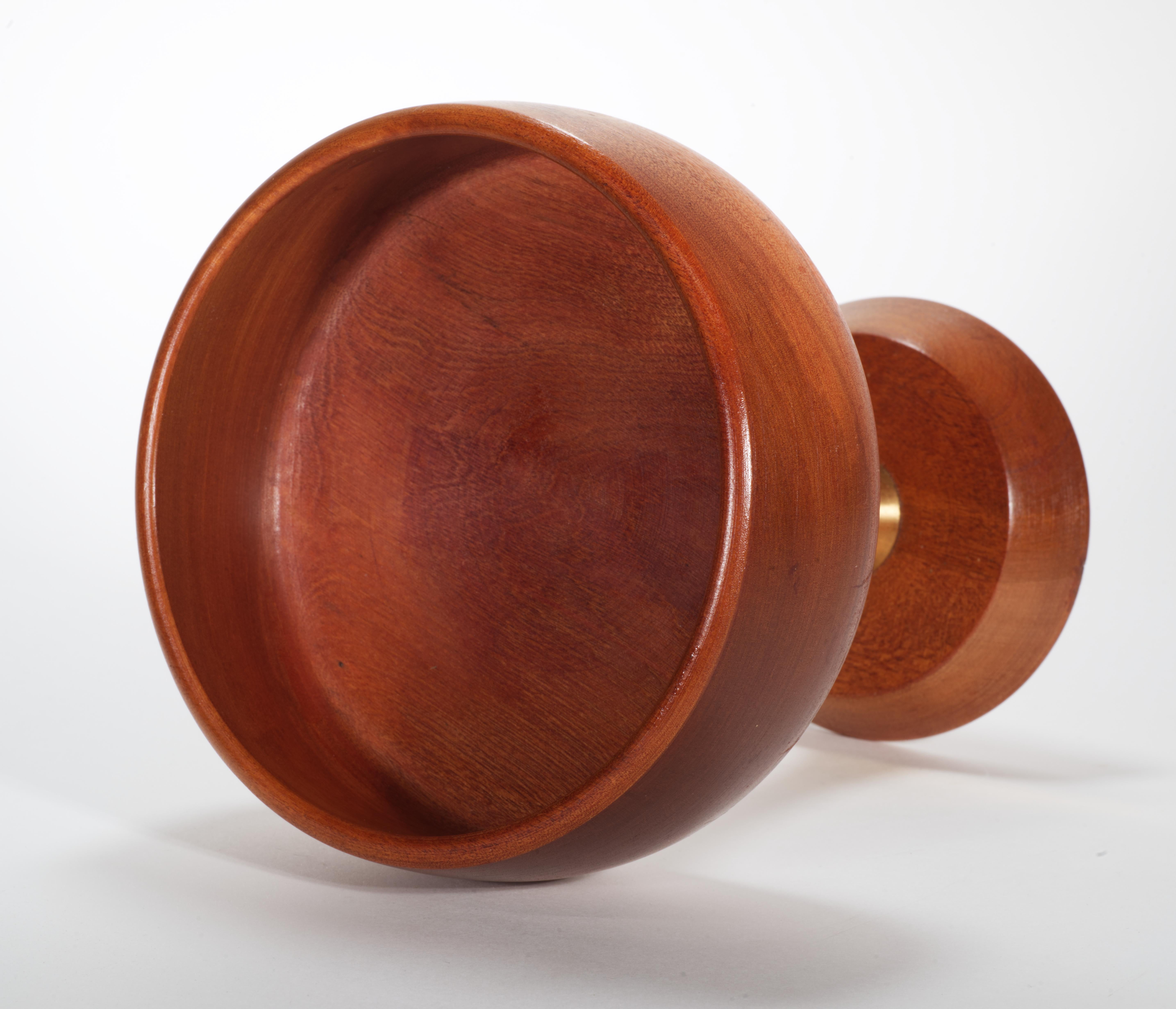 Hand-Crafted Mid Century Modern Wood and Brass Footed Bowl, Japan 1960s For Sale